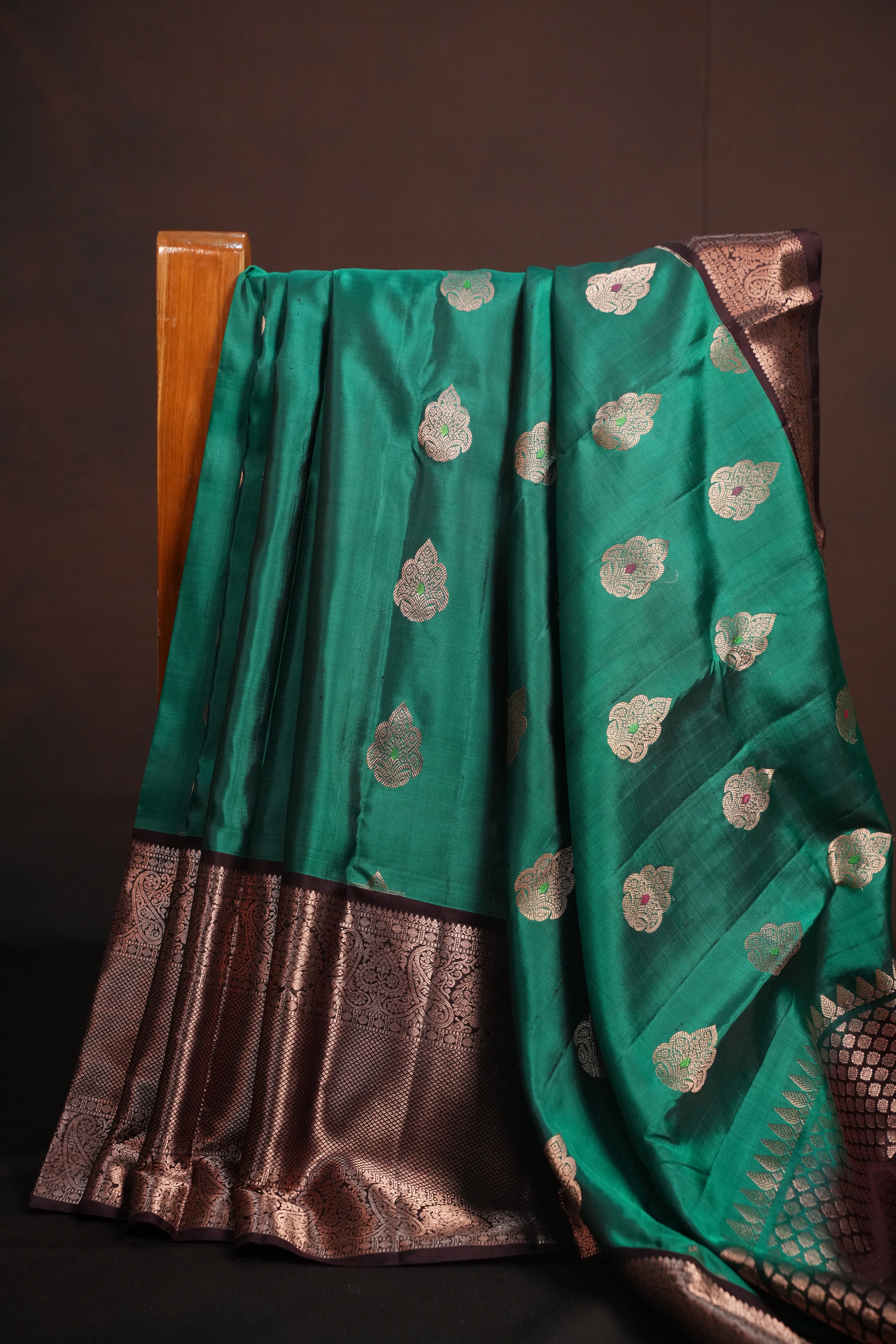 Emerald Green Kanchi Vintage Silk Saree with Antique Zari Border
