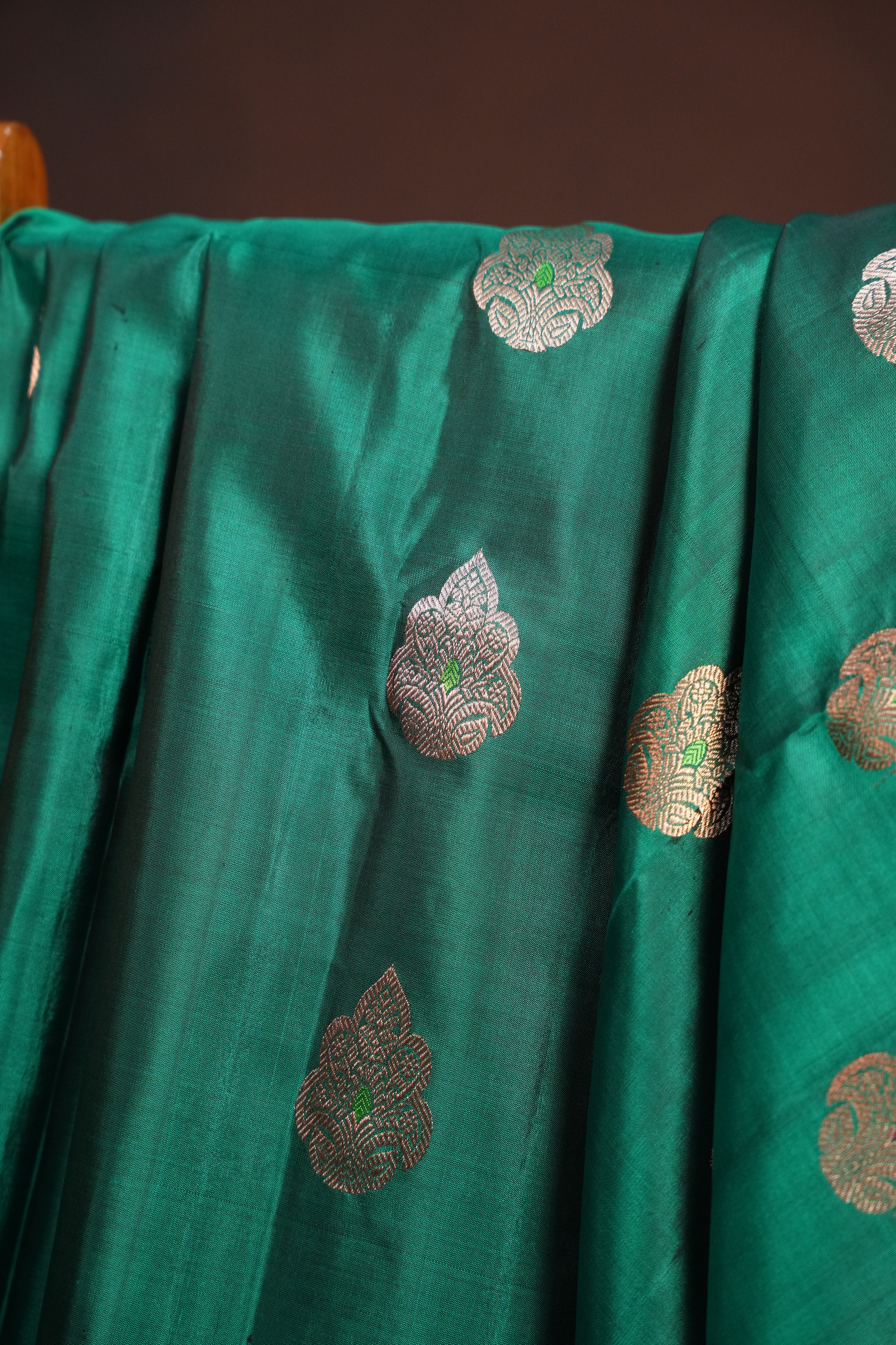 Emerald Green Kanchi Vintage Silk Saree with Antique Zari Border