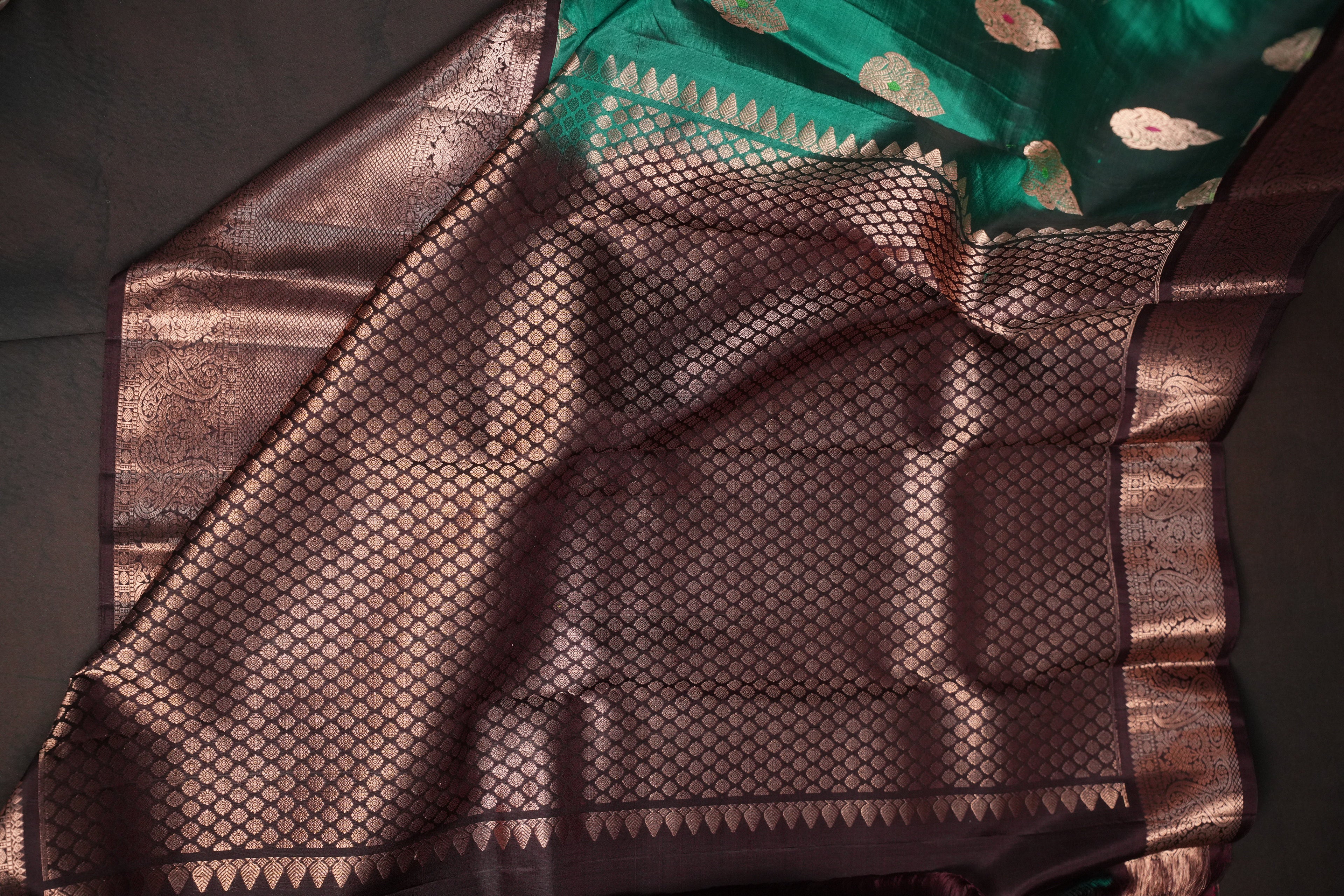 Emerald Green Kanchi Vintage Silk Saree with Antique Zari Border