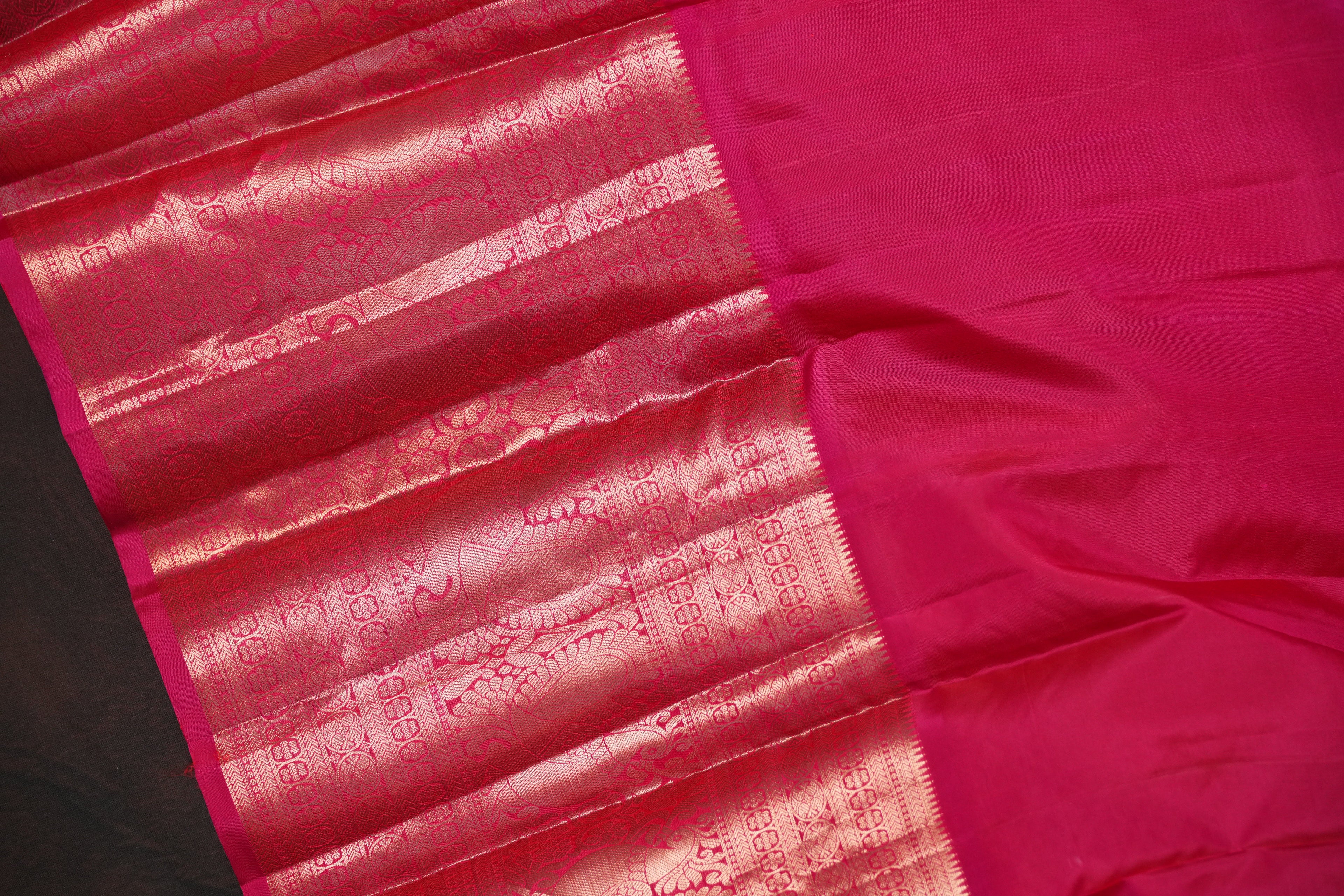 Orange Pink Kanchi Vintage Silk Saree with Rich Zari Pallu
