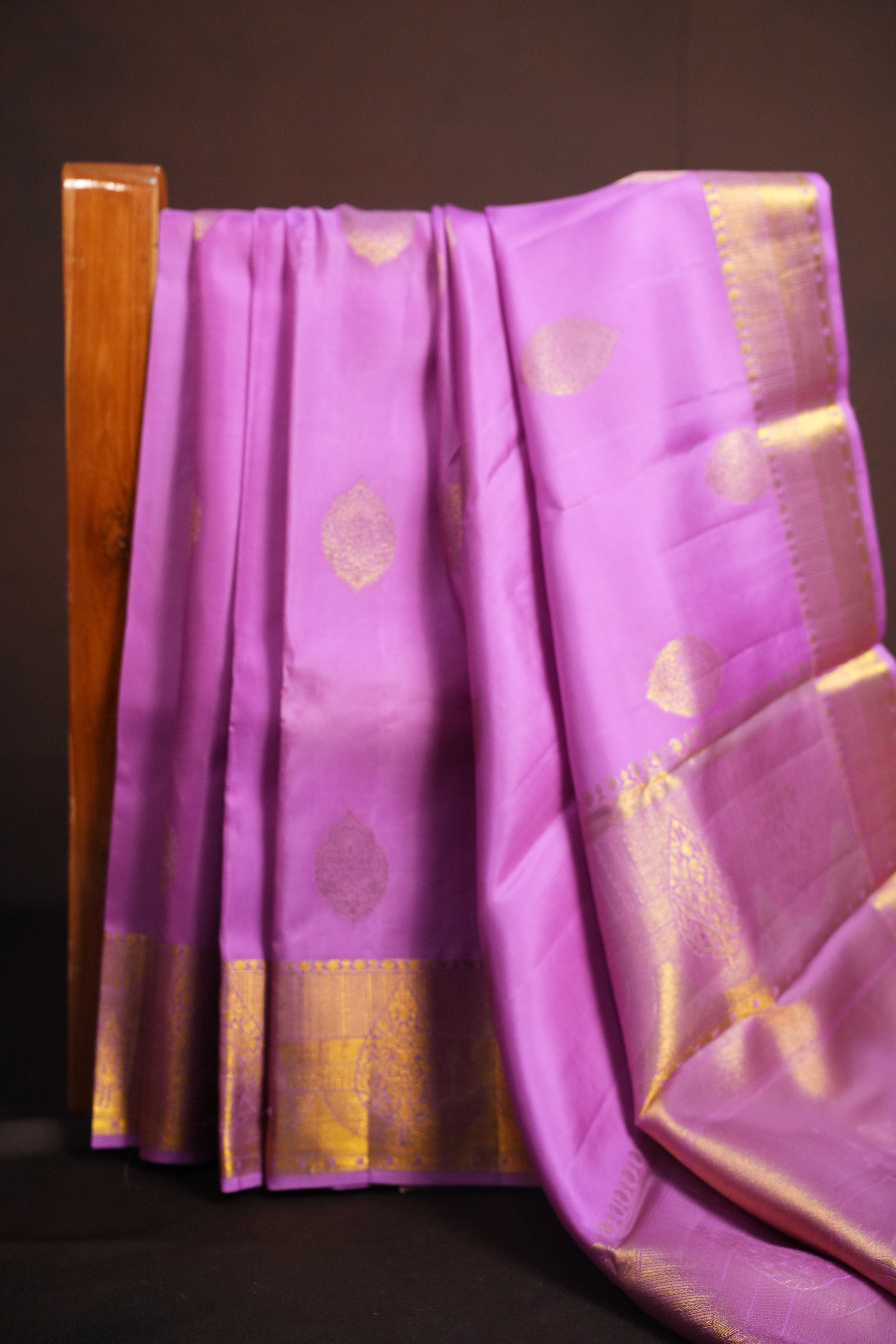 Lavender Pink Kanchi Vintage Silk Saree with Antique Zari Border
