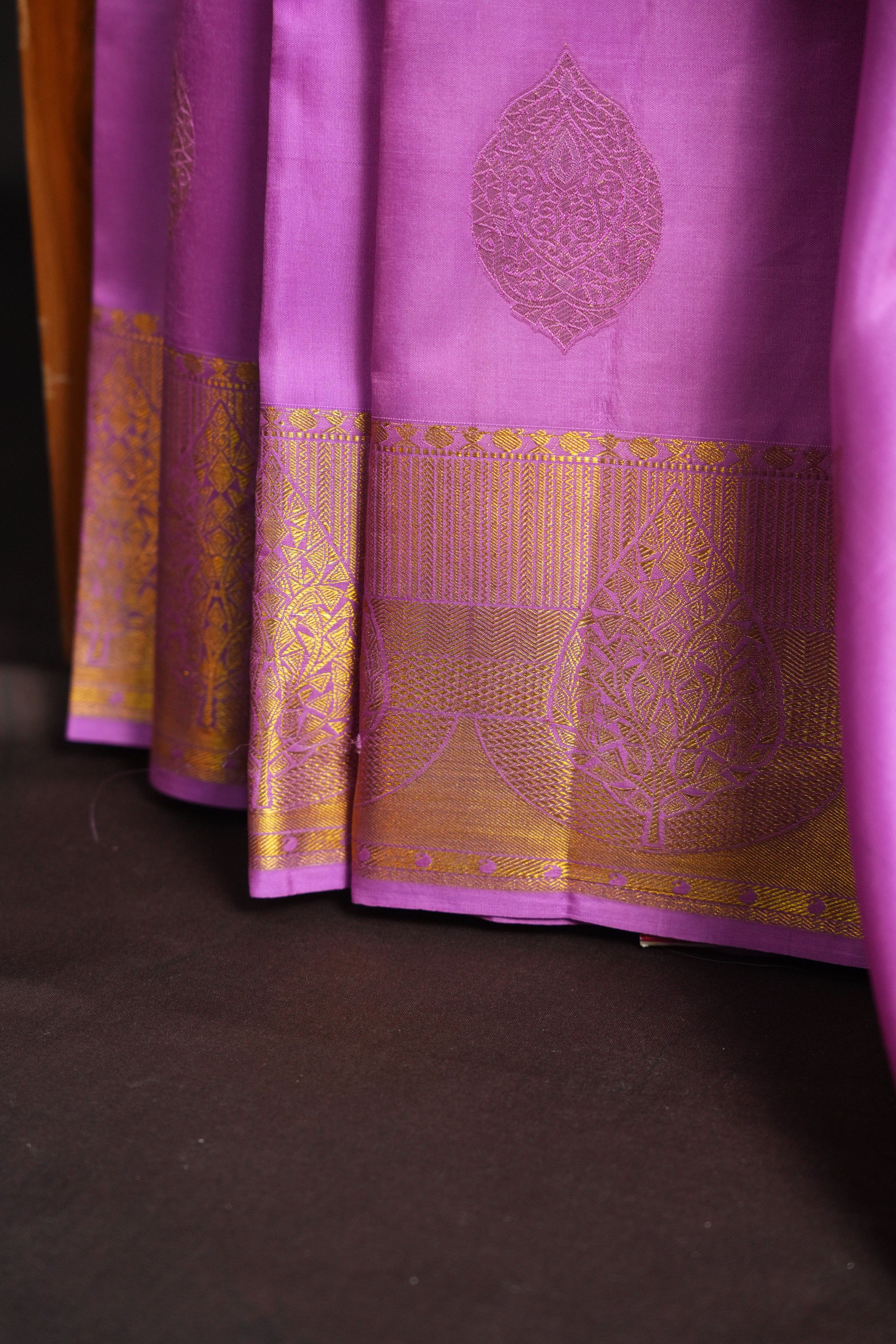 Lavender Pink Kanchi Vintage Silk Saree with Antique Zari Border