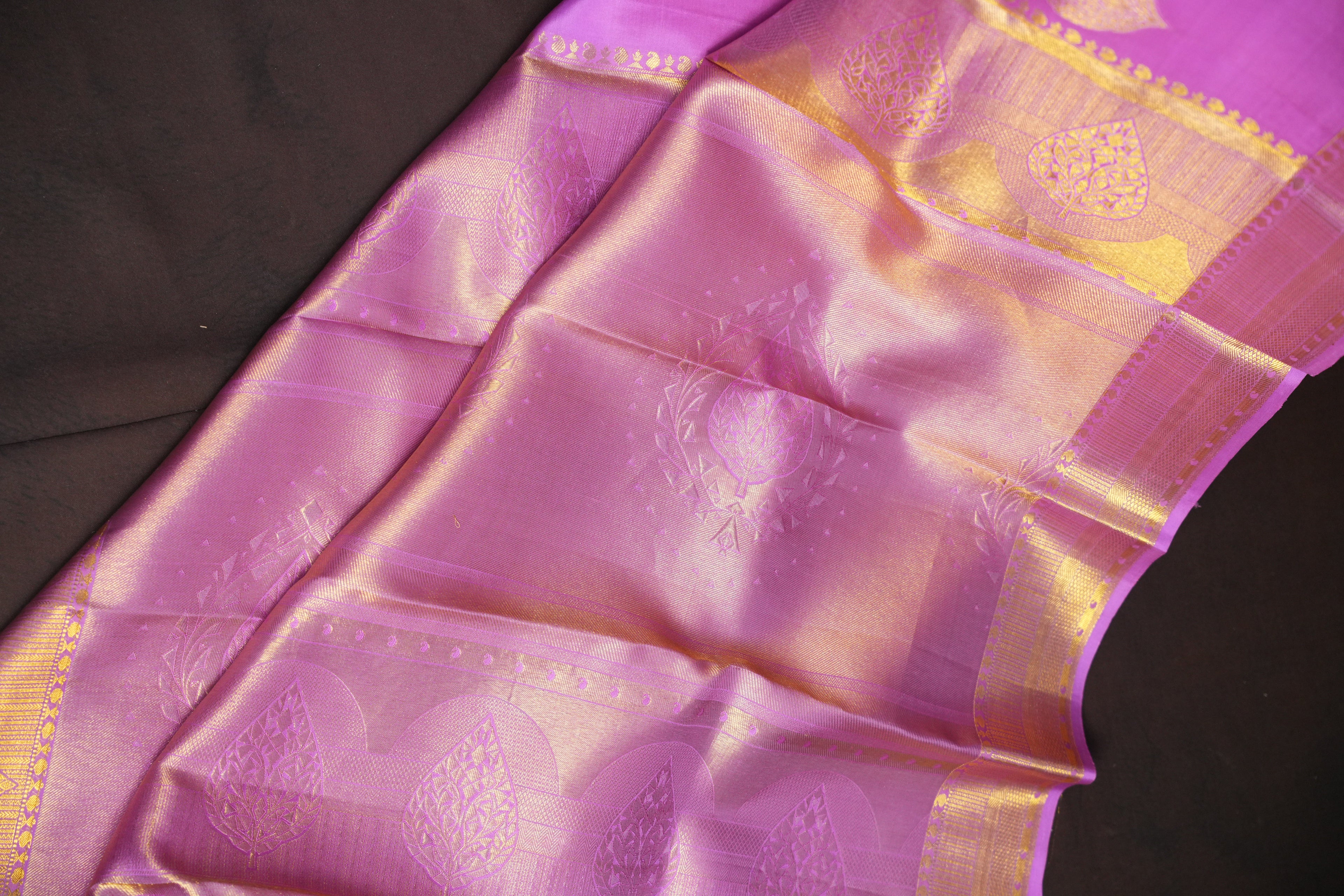 Lavender Pink Kanchi Vintage Silk Saree with Antique Zari Border