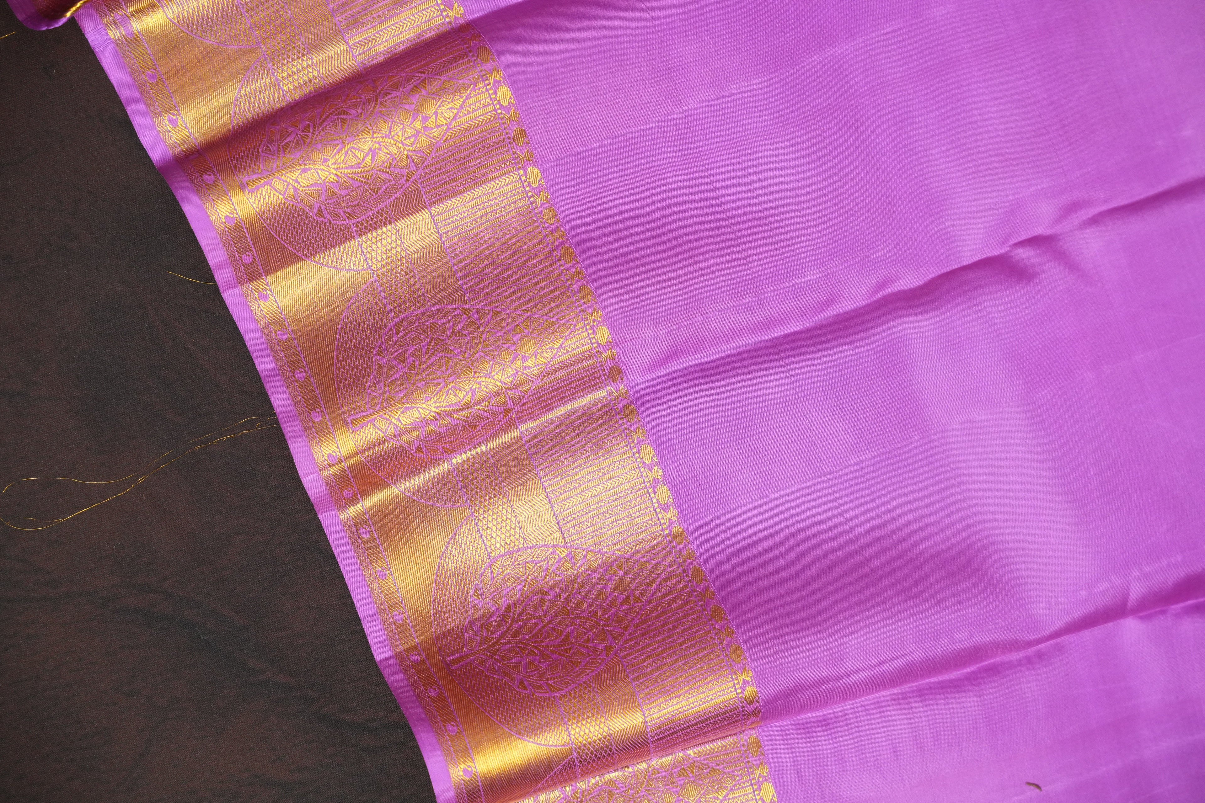 Lavender Pink Kanchi Vintage Silk Saree with Antique Zari Border