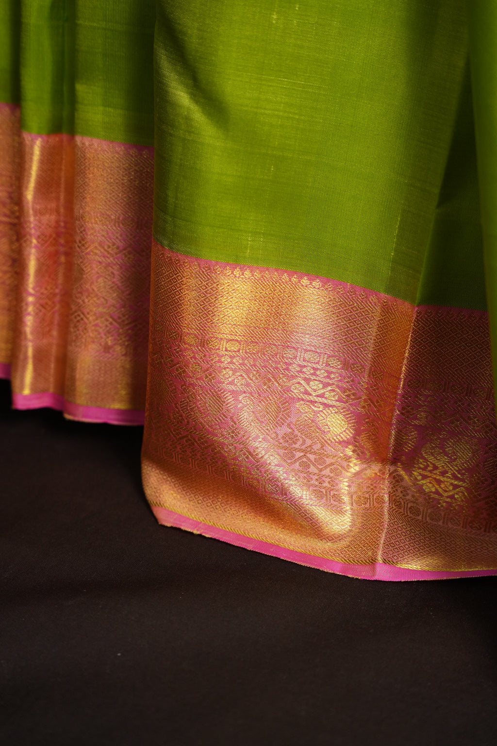 Lime Green Kanchi Vintage Silk Saree with Pink Zari Border