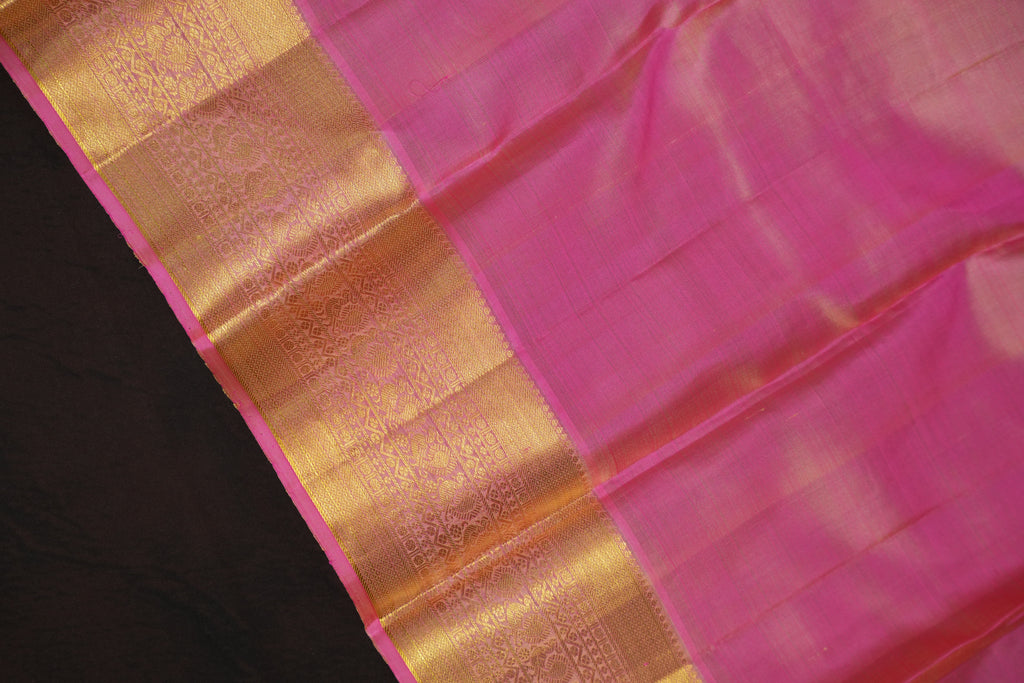 Lime Green Kanchi Vintage Silk Saree with Pink Zari Border