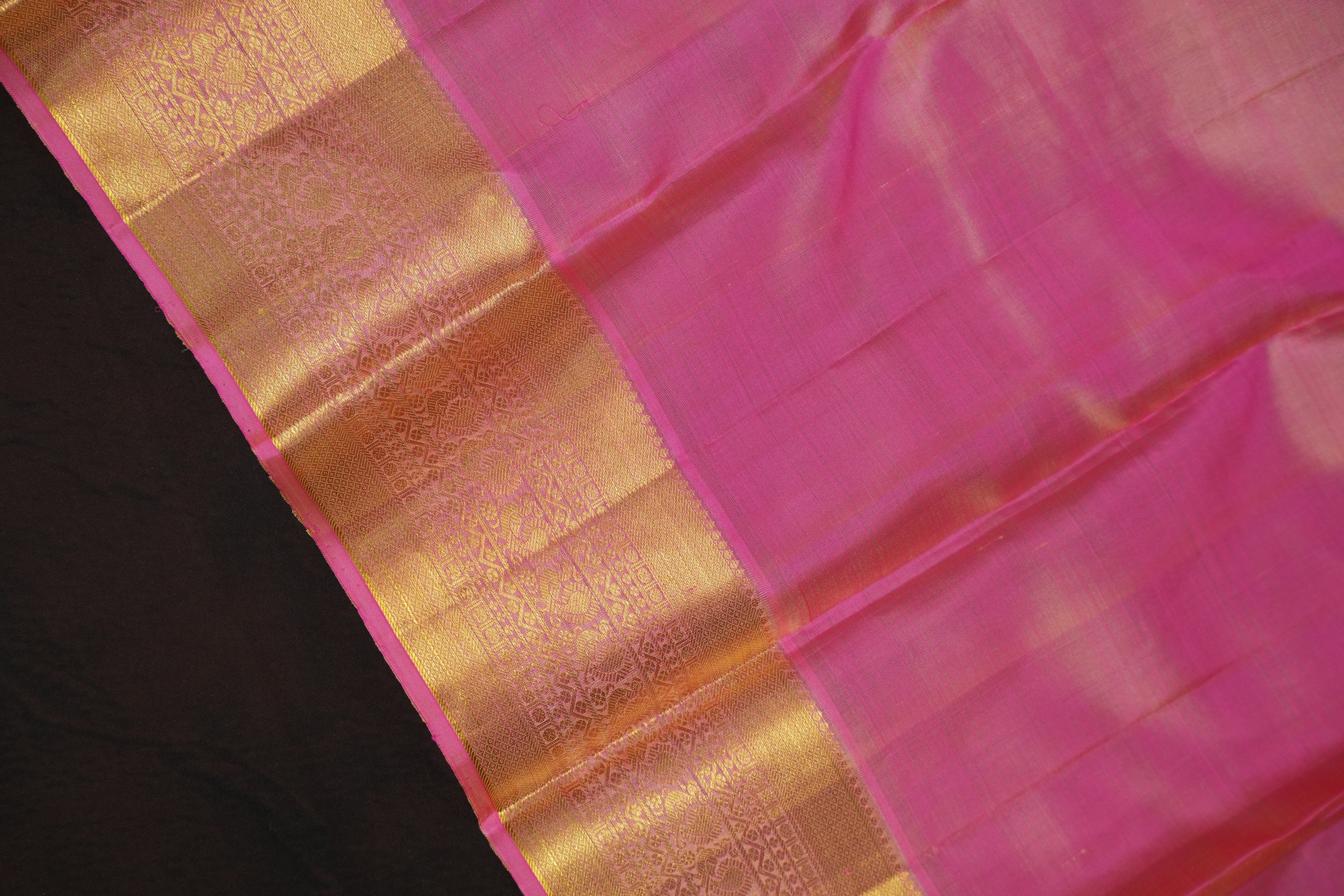 Lime Green Kanchi Vintage Silk Saree with Pink Zari Border