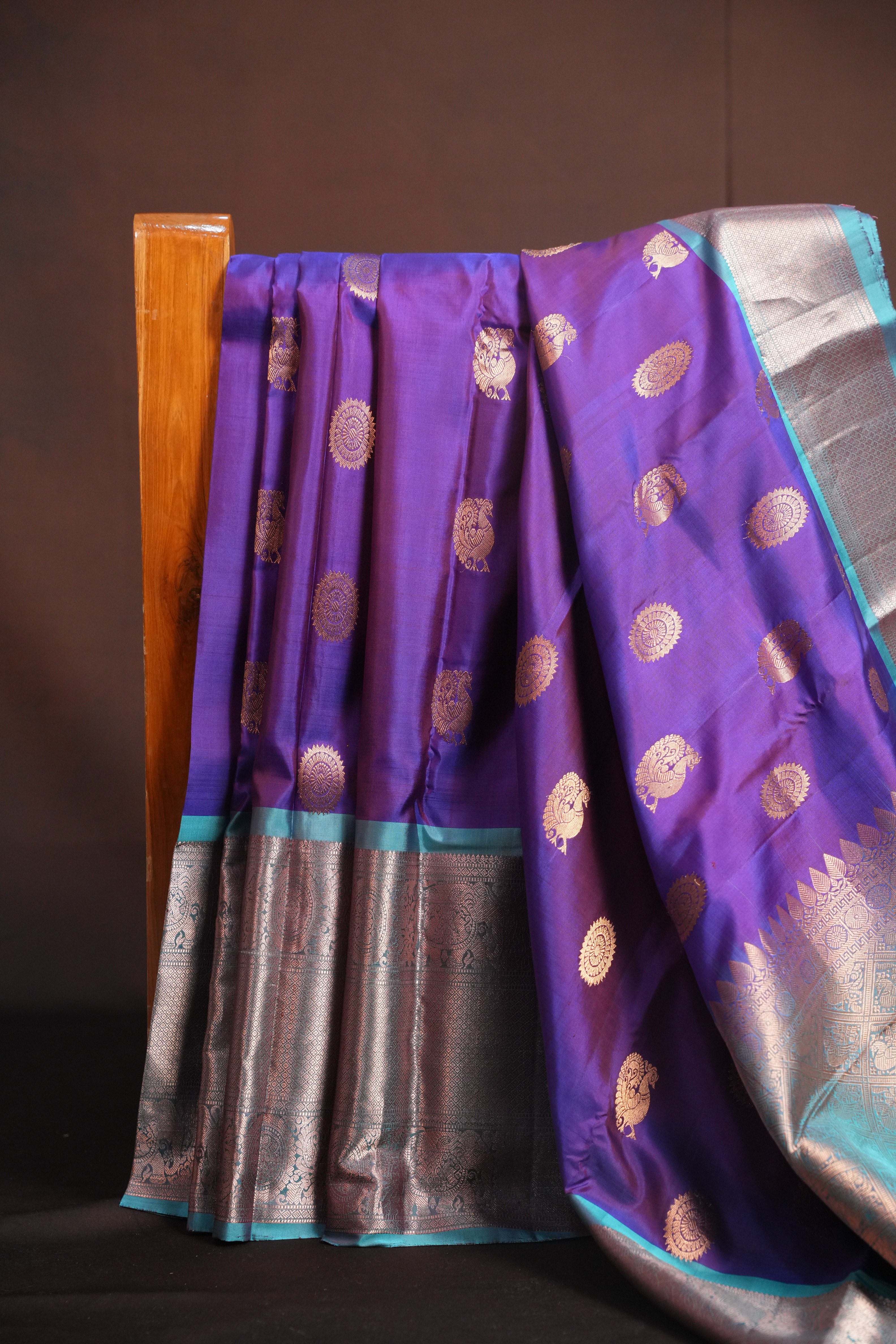 Royal Purple Kanchi Vintage Silk Saree with Silver Zari Weaving
