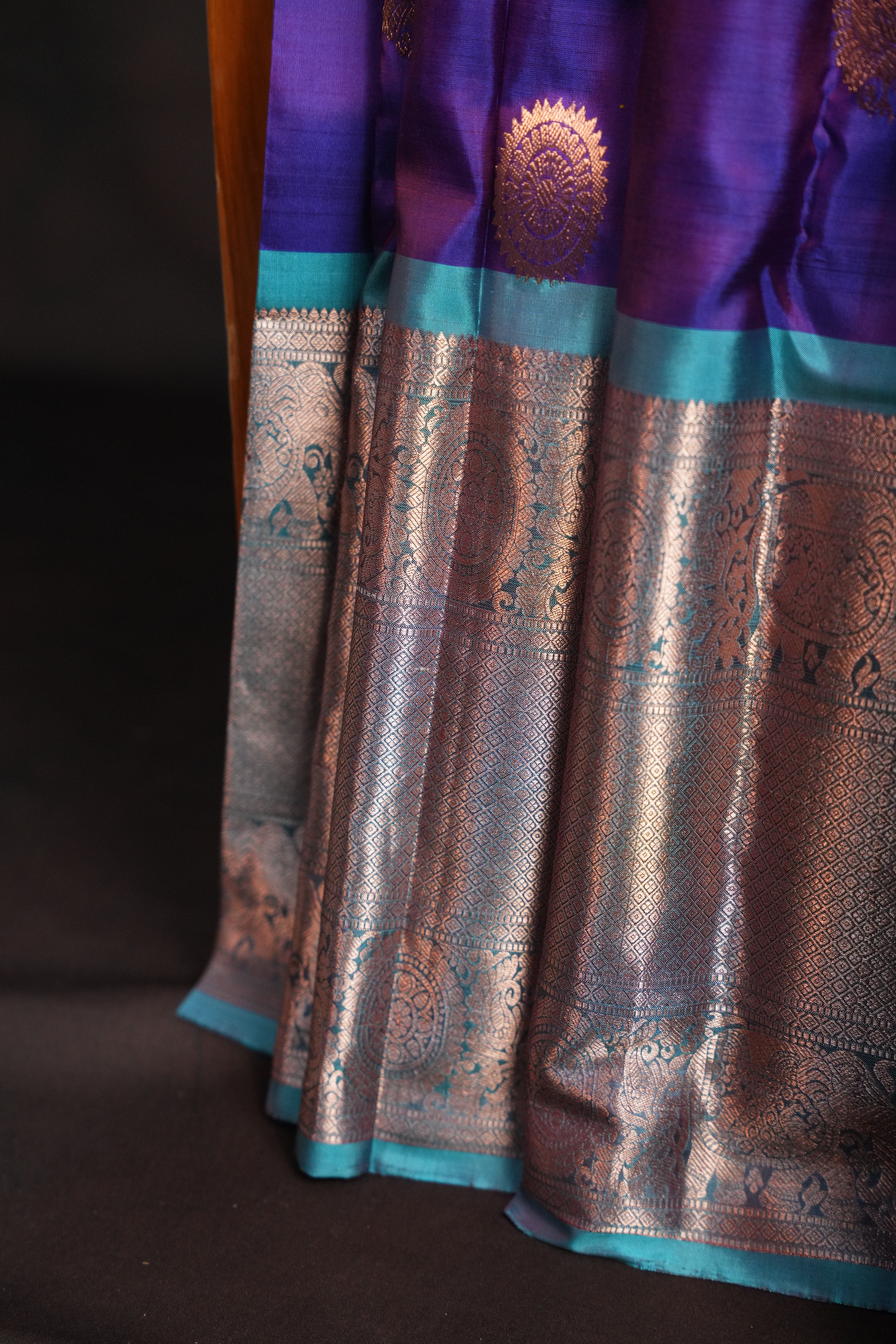 Royal Purple Kanchi Vintage Silk Saree with Silver Zari Weaving