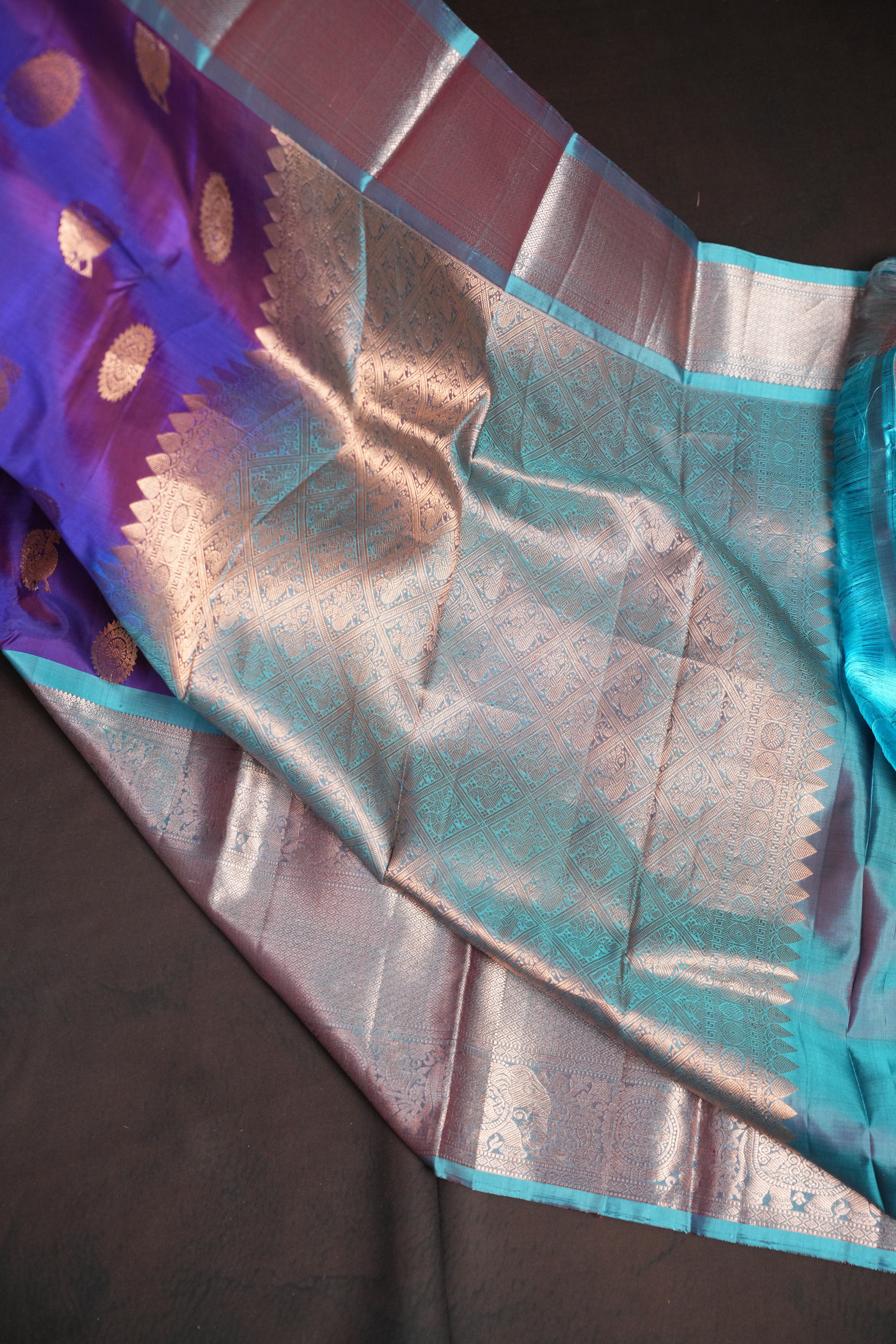 Royal Purple Kanchi Vintage Silk Saree with Silver Zari Weaving