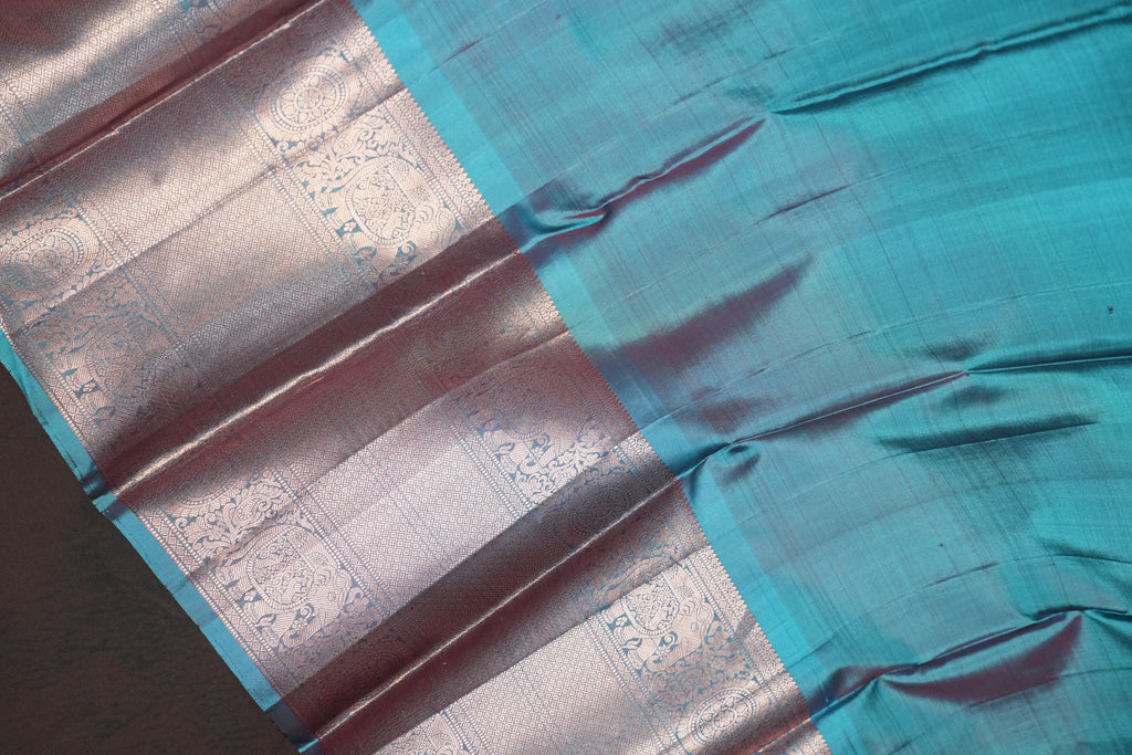 Royal Purple Kanchi Vintage Silk Saree with Silver Zari Weaving