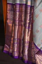 Grey Purple Kanchi Vintage Silk Saree with Rich Zari Weaving