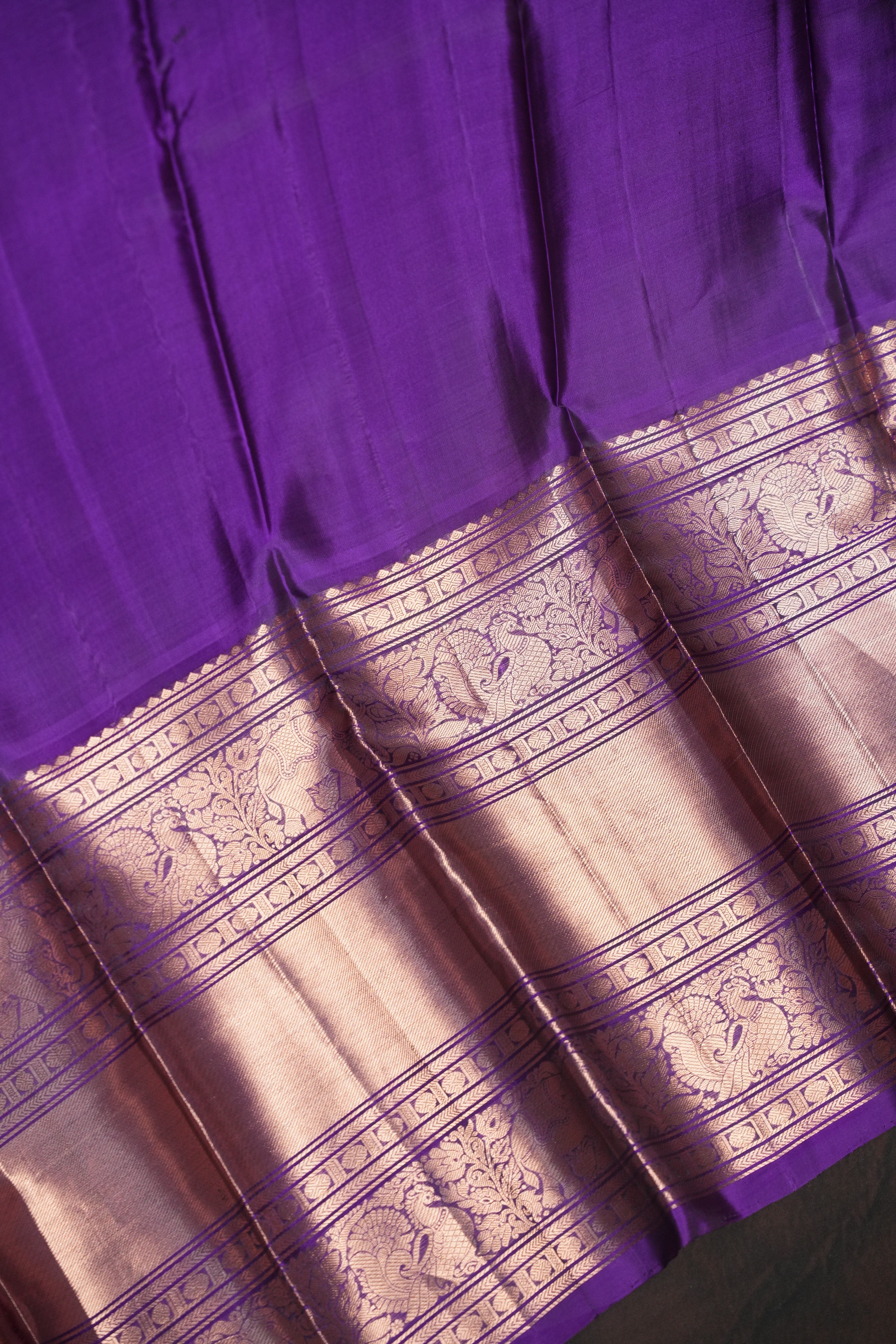 Grey Purple Kanchi Vintage Silk Saree with Rich Zari Weaving