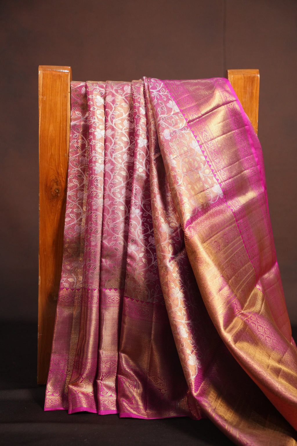 Magenta Pink Kanchi Bridal Saree with Rich Zari Weaving