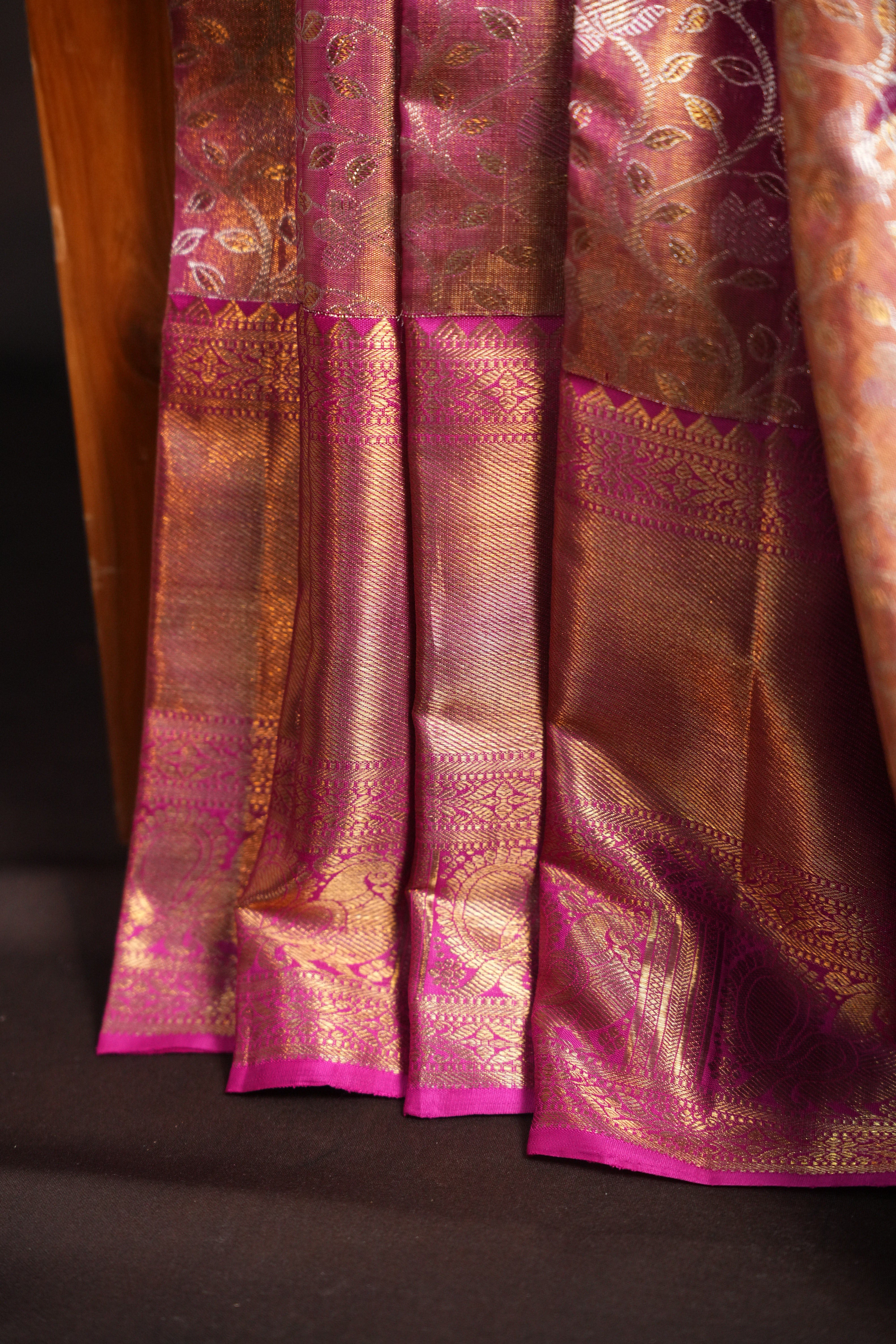 Magenta Pink Kanchi Bridal Saree with Rich Zari Weaving
