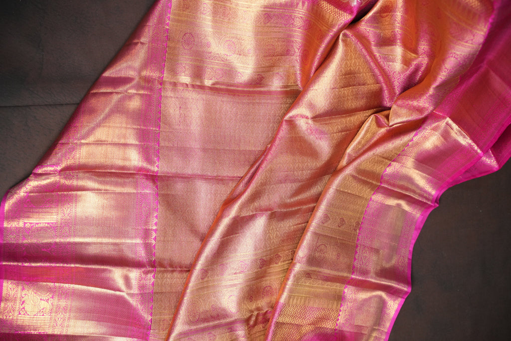 Magenta Pink Kanchi Bridal Saree with Rich Zari Weaving