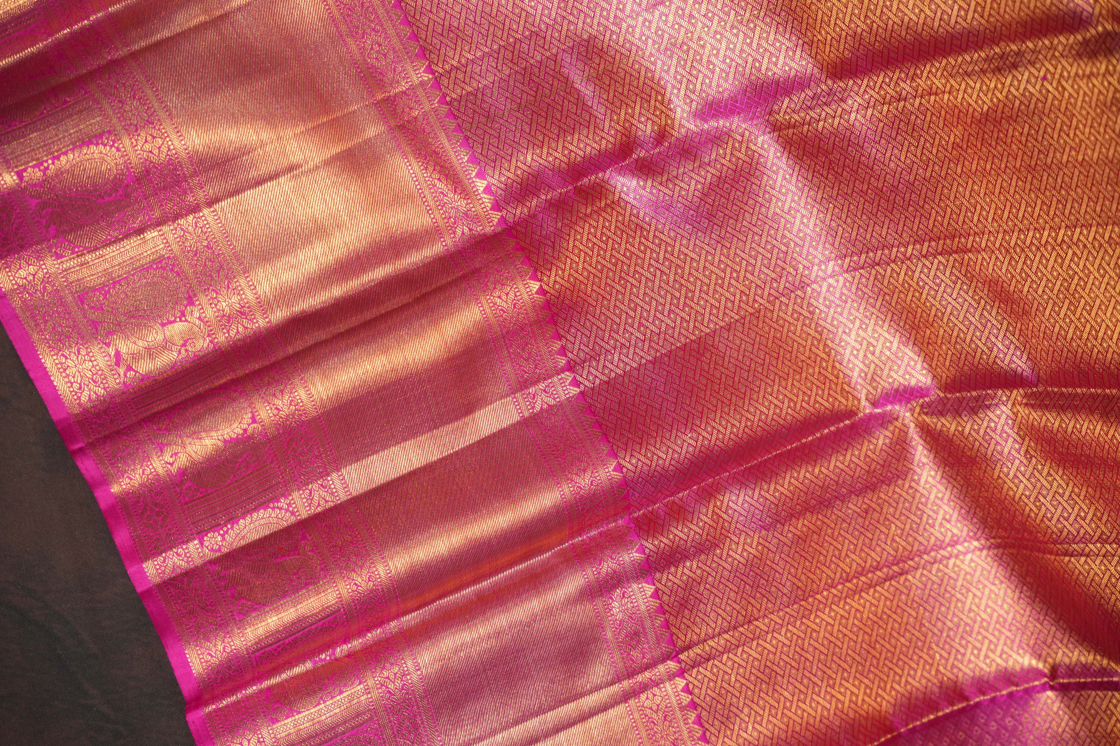 Magenta Pink Kanchi Bridal Saree with Rich Zari Weaving