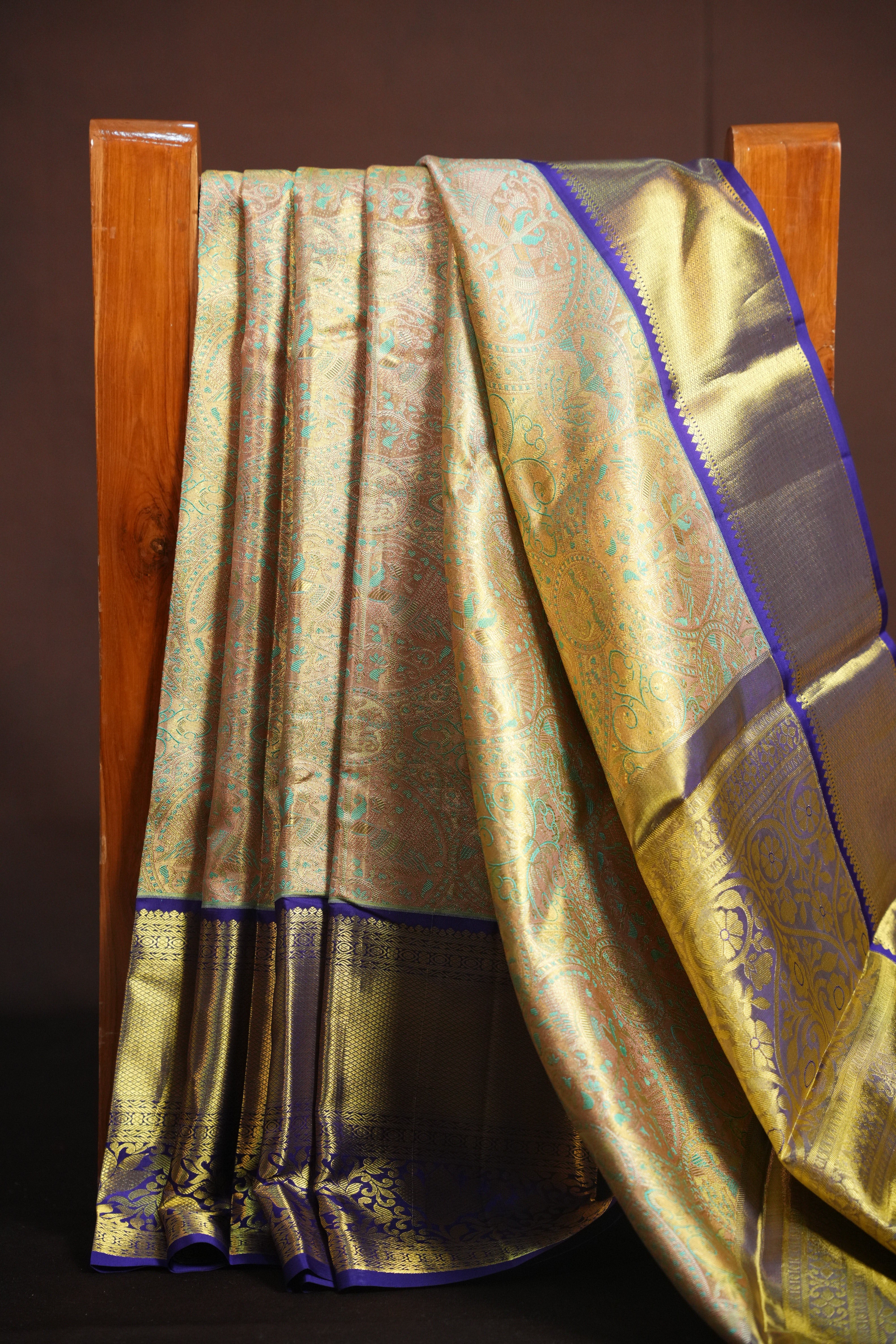 Royal Purple Kanchi Bridal Saree with Rich Zari Weaving