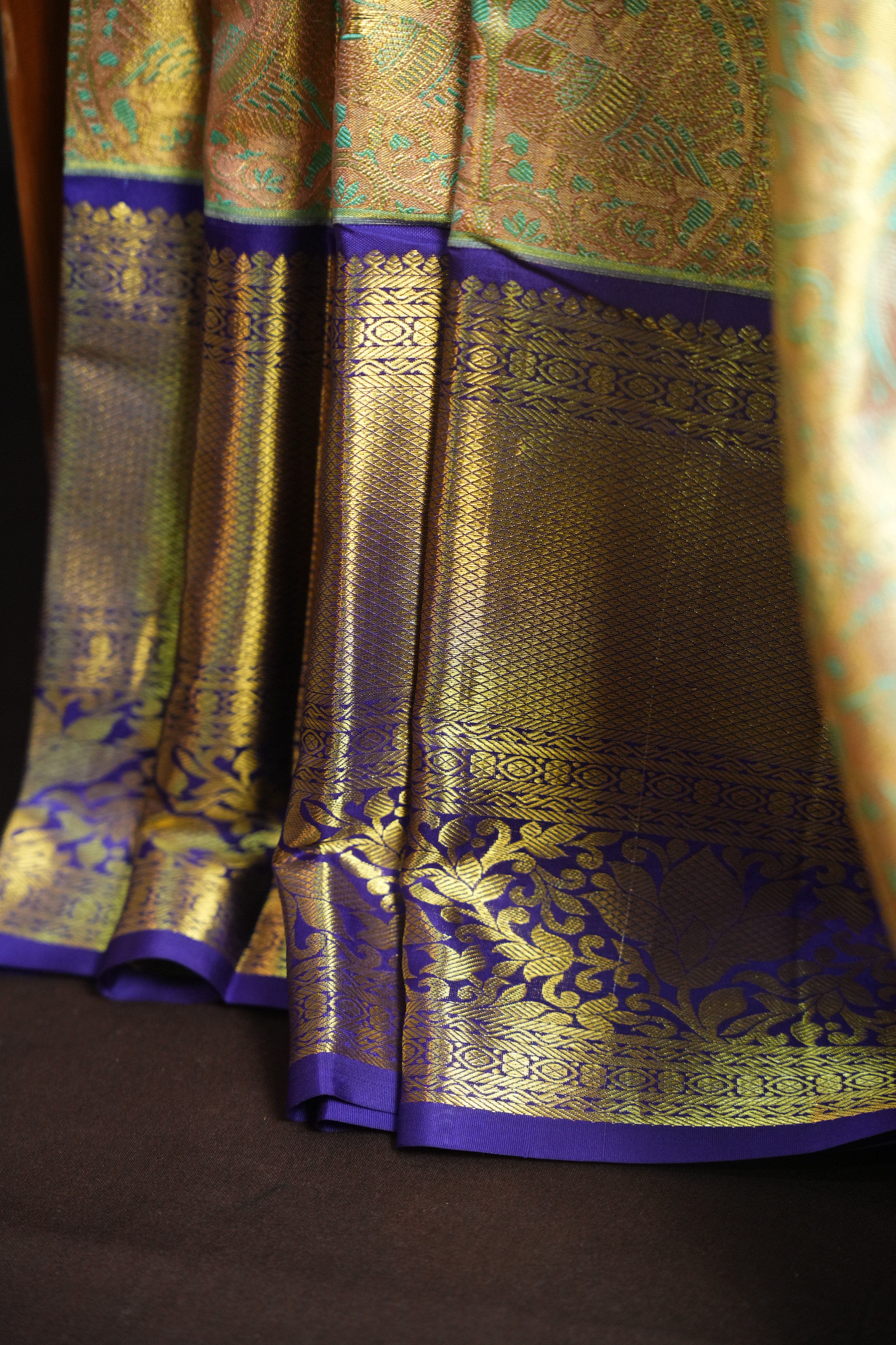 Royal Purple Kanchi Bridal Saree with Rich Zari Weaving