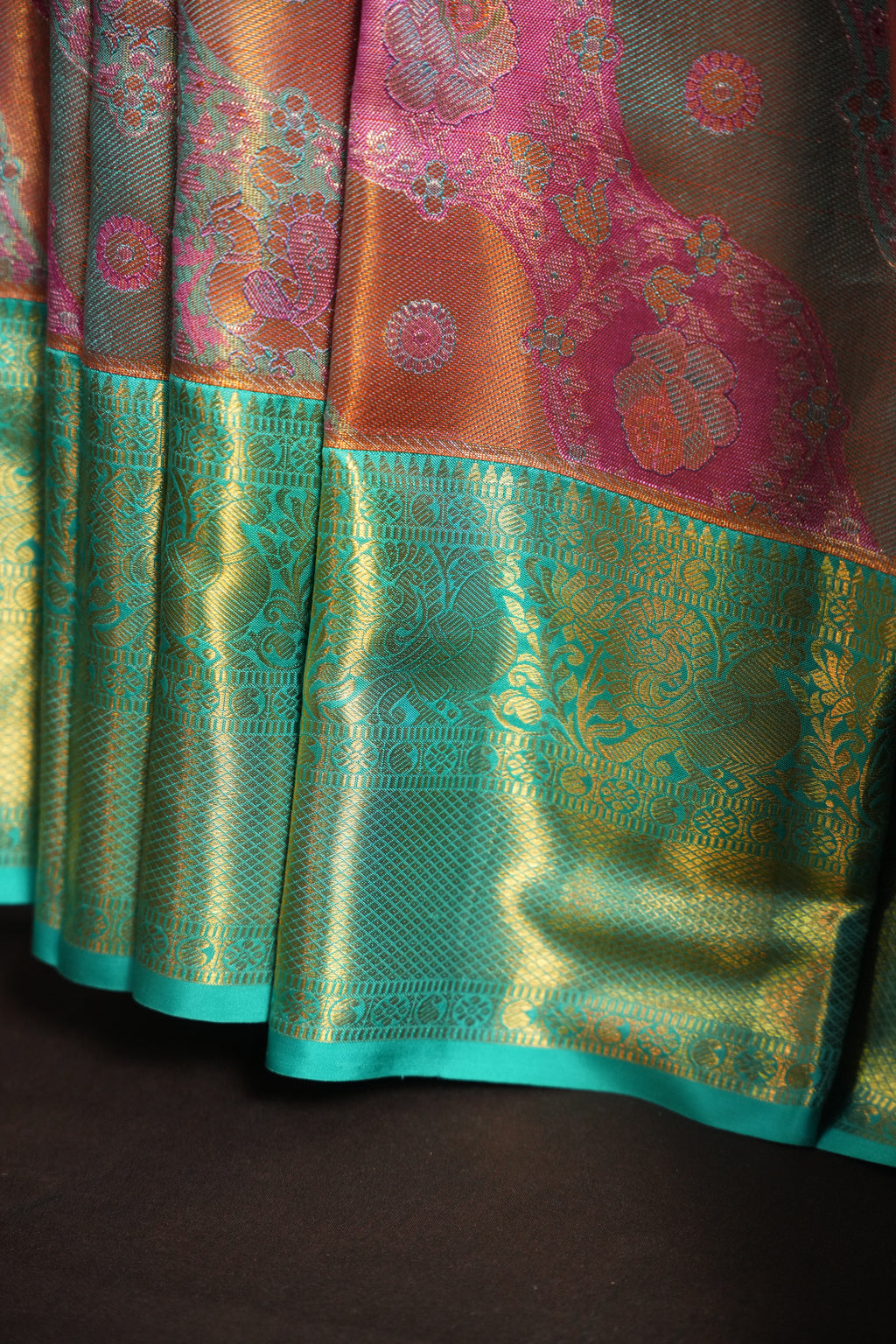 Turquoise Blue Kanchi Bridal Saree with Rich Zari Design