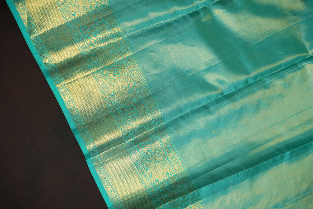 Turquoise Blue Kanchi Bridal Saree with Rich Zari Design