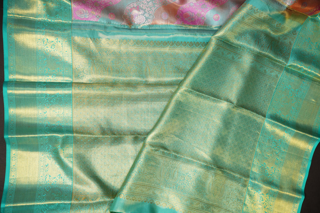 Turquoise Blue Kanchi Bridal Saree with Rich Zari Design