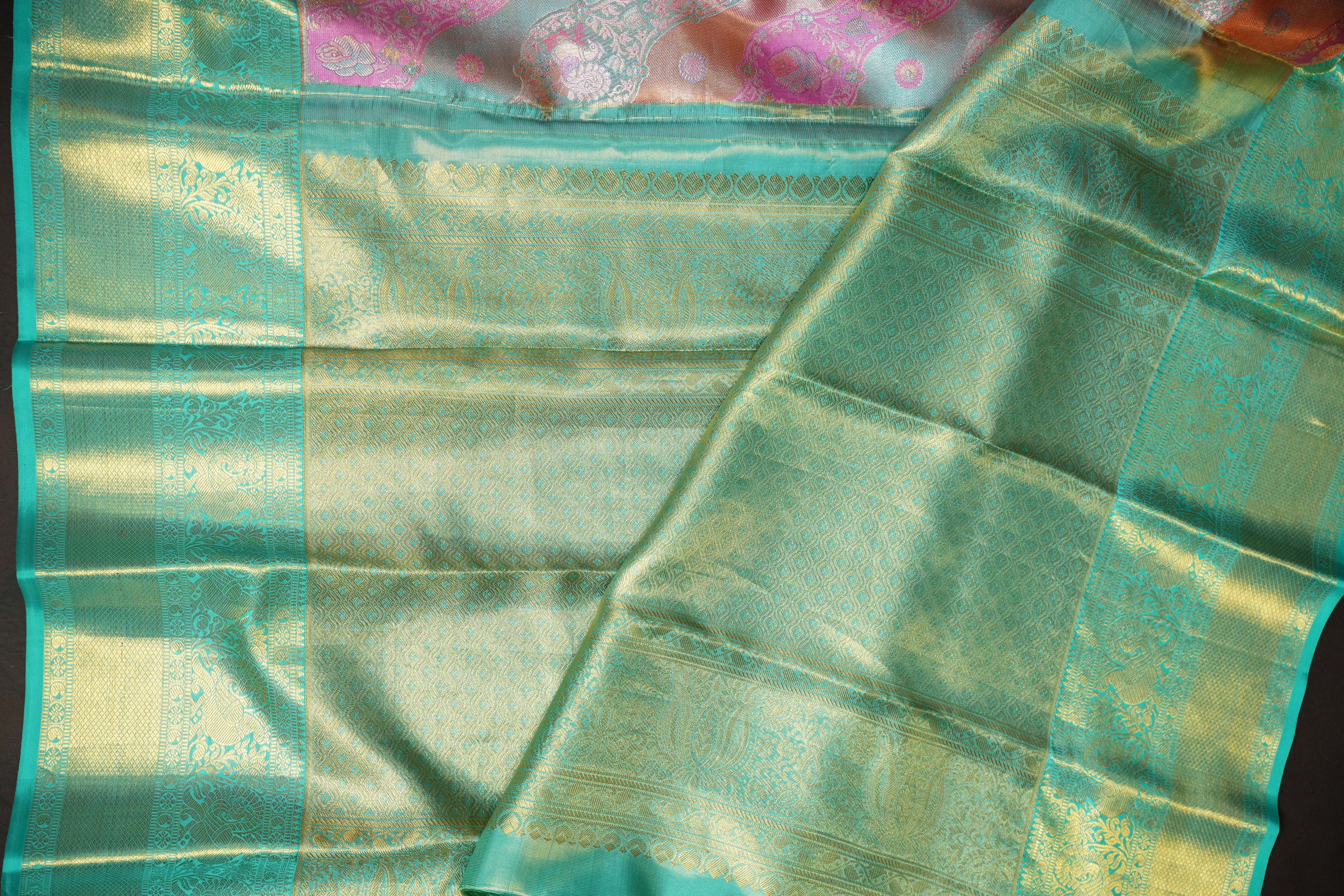 Turquoise Blue Kanchi Bridal Saree with Rich Zari Design