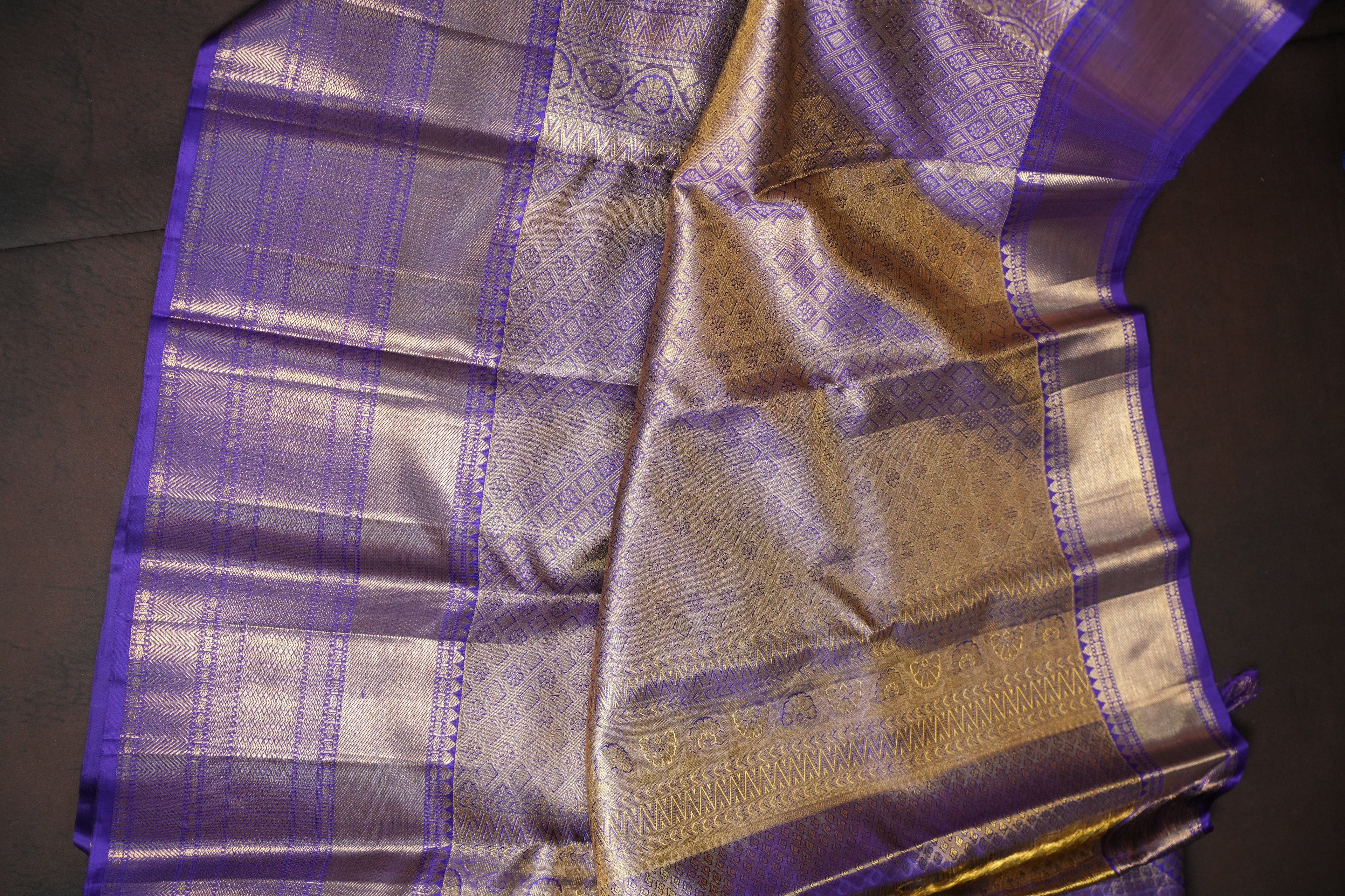 Purple Kanchi Bridal Saree with Silver Zari Weaving