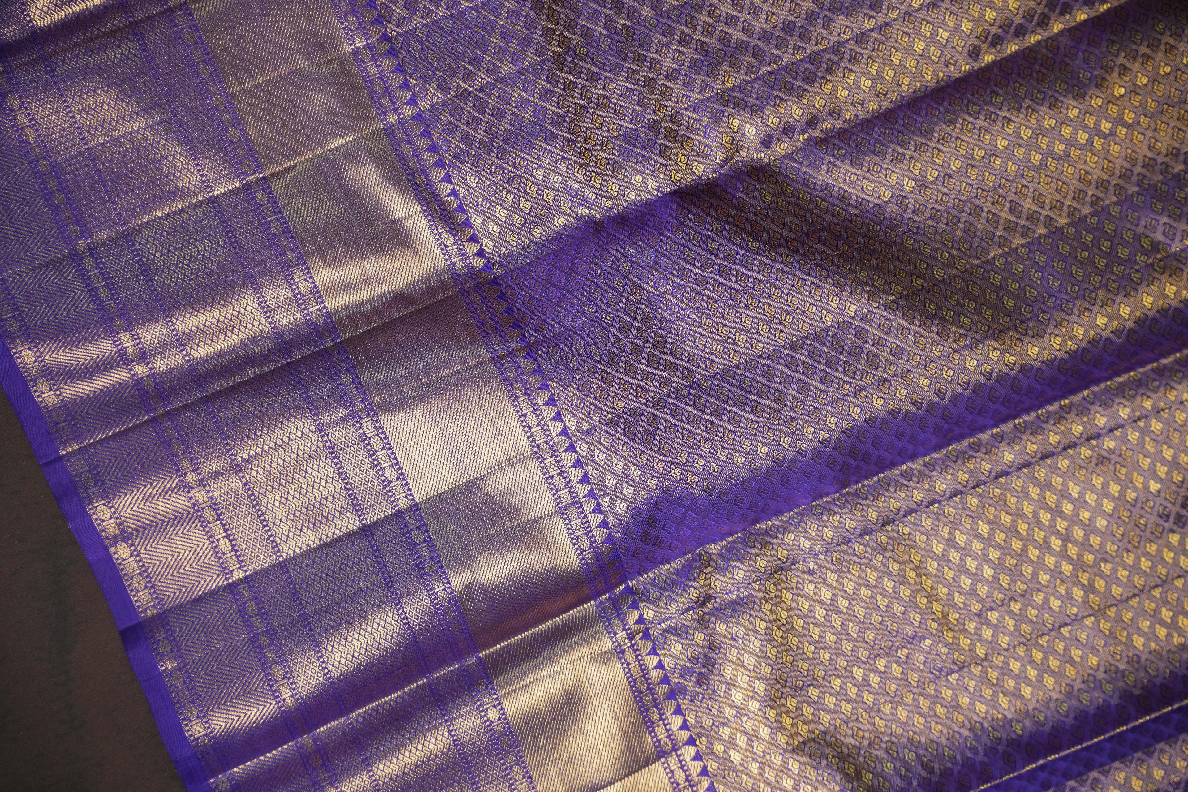 Purple Kanchi Bridal Saree with Silver Zari Weaving