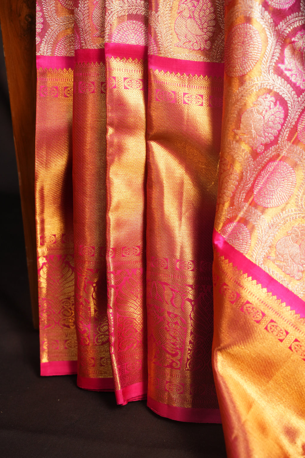Rani Pink Kanchi Bridal Saree with Rich Gold Zari