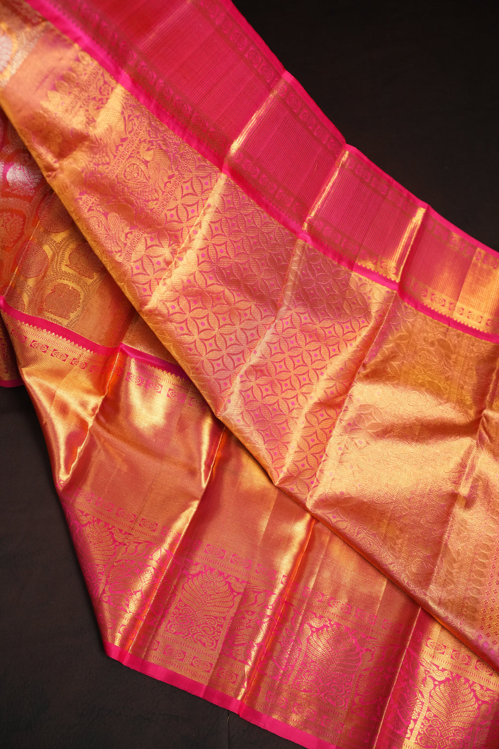 Rani Pink Kanchi Bridal Saree with Rich Gold Zari