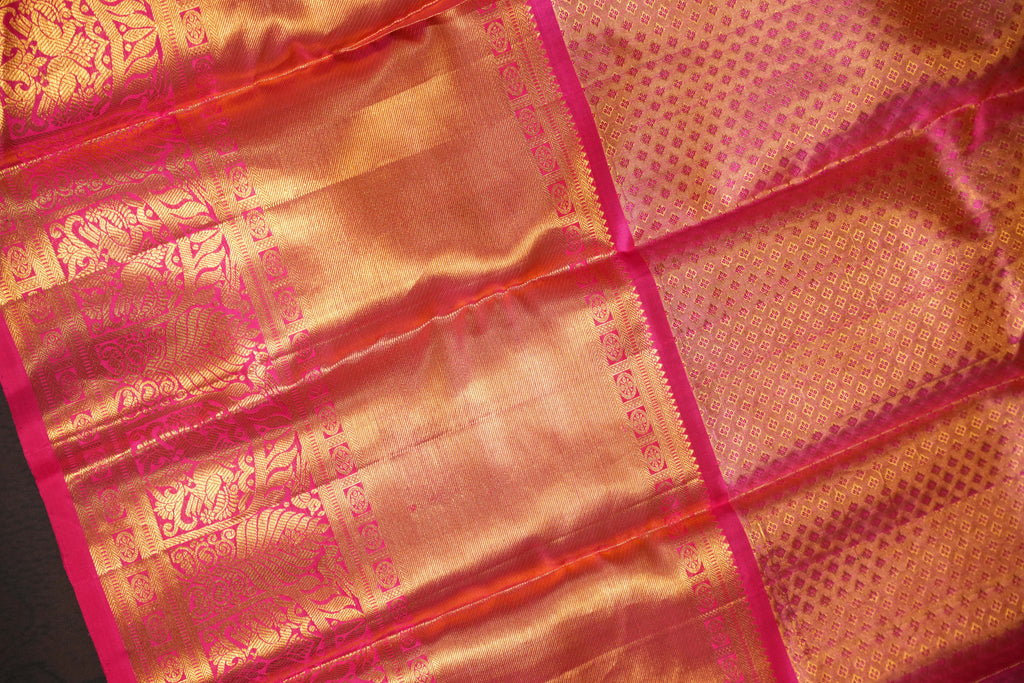 Rani Pink Kanchi Bridal Saree with Rich Gold Zari