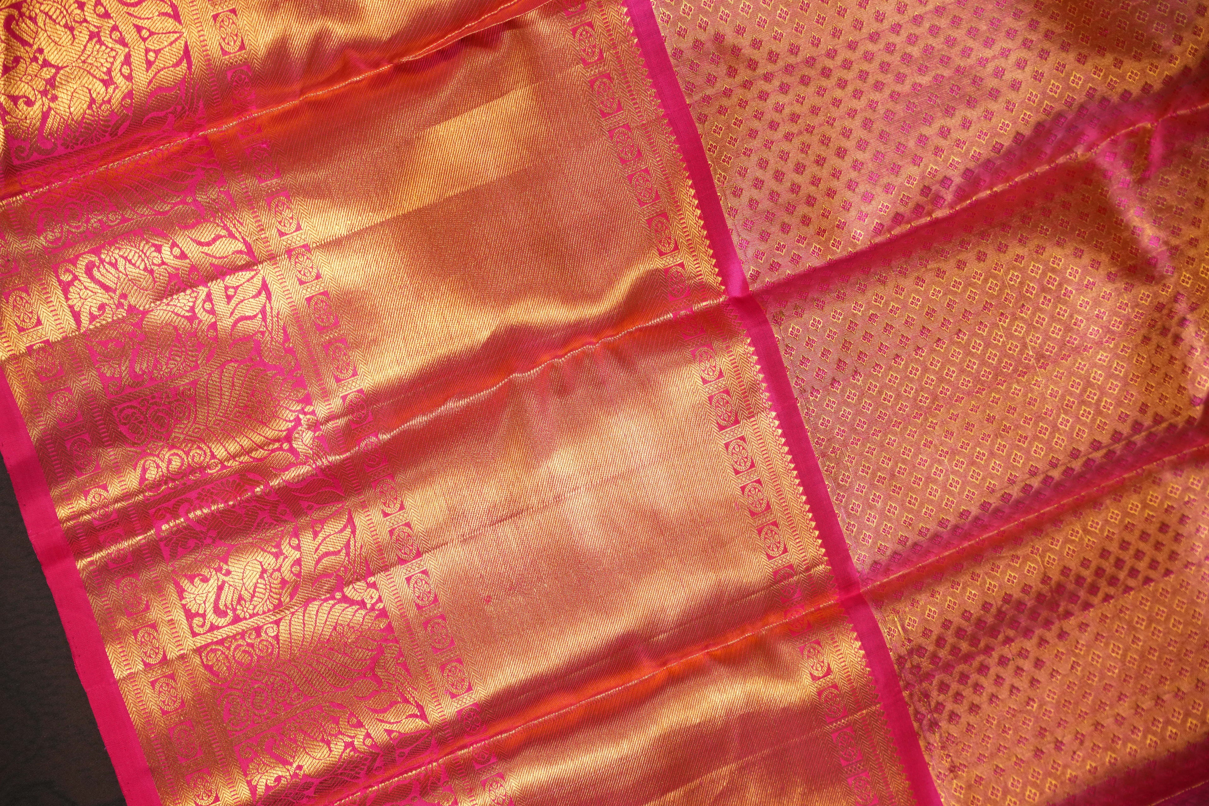 Rani Pink Kanchi Bridal Saree with Rich Gold Zari