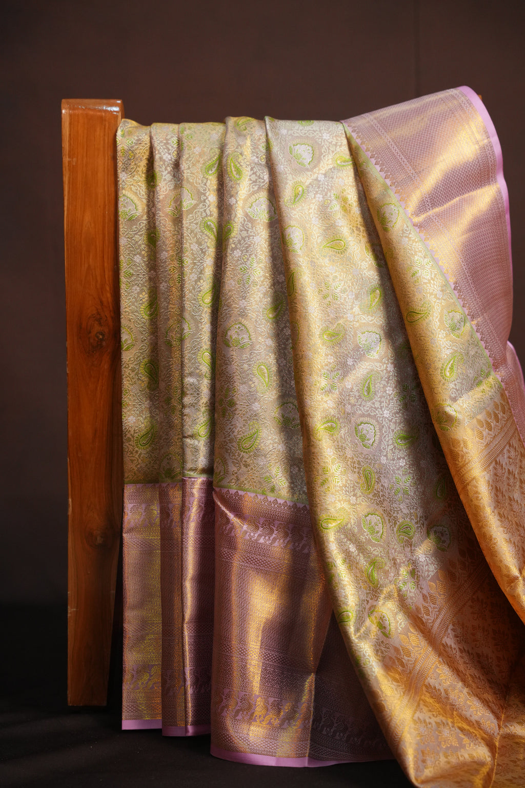 Pastel Pink Kanchi Bridal Saree with Paisley Zari Design