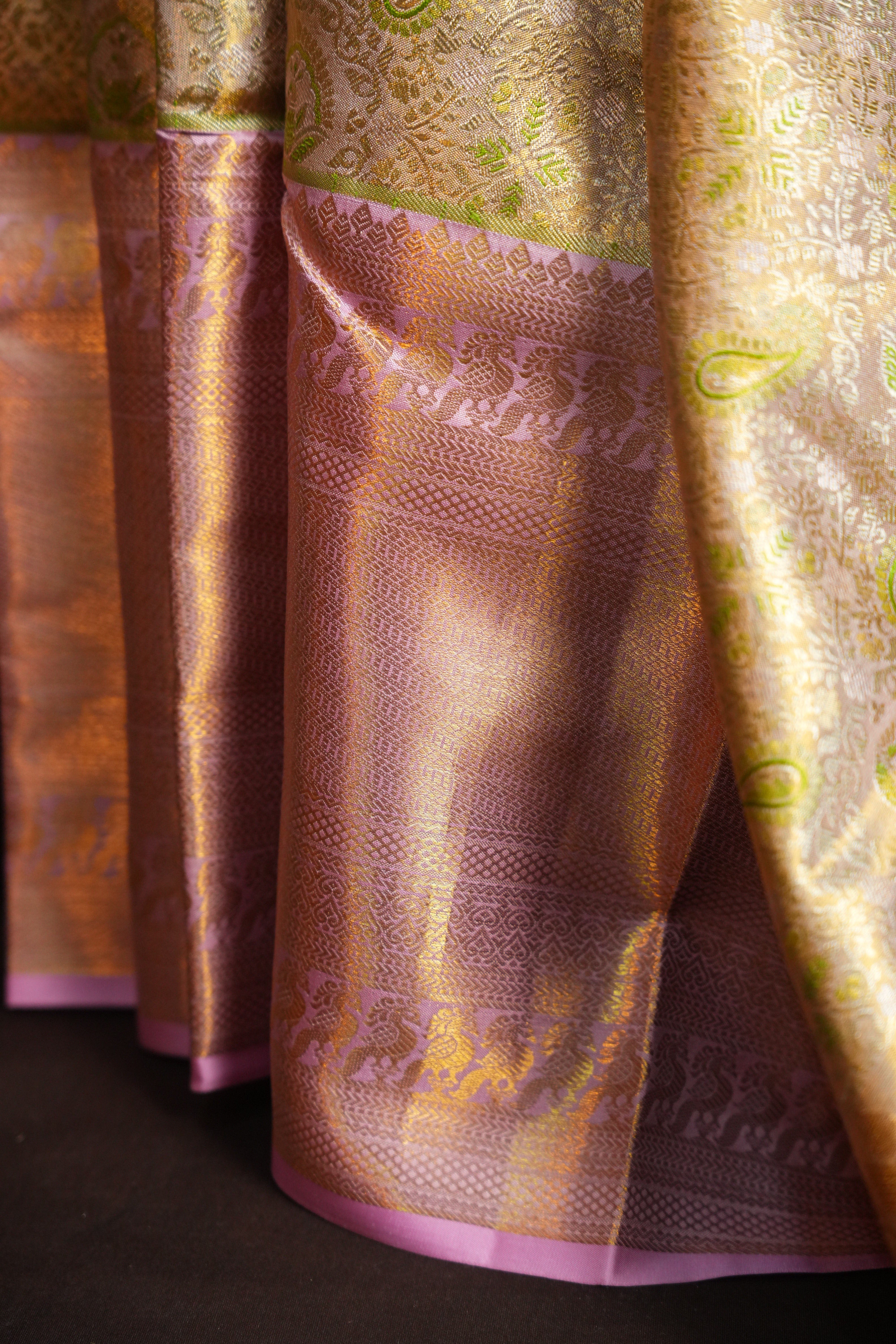 Pastel Pink Kanchi Bridal Saree with Paisley Zari Design