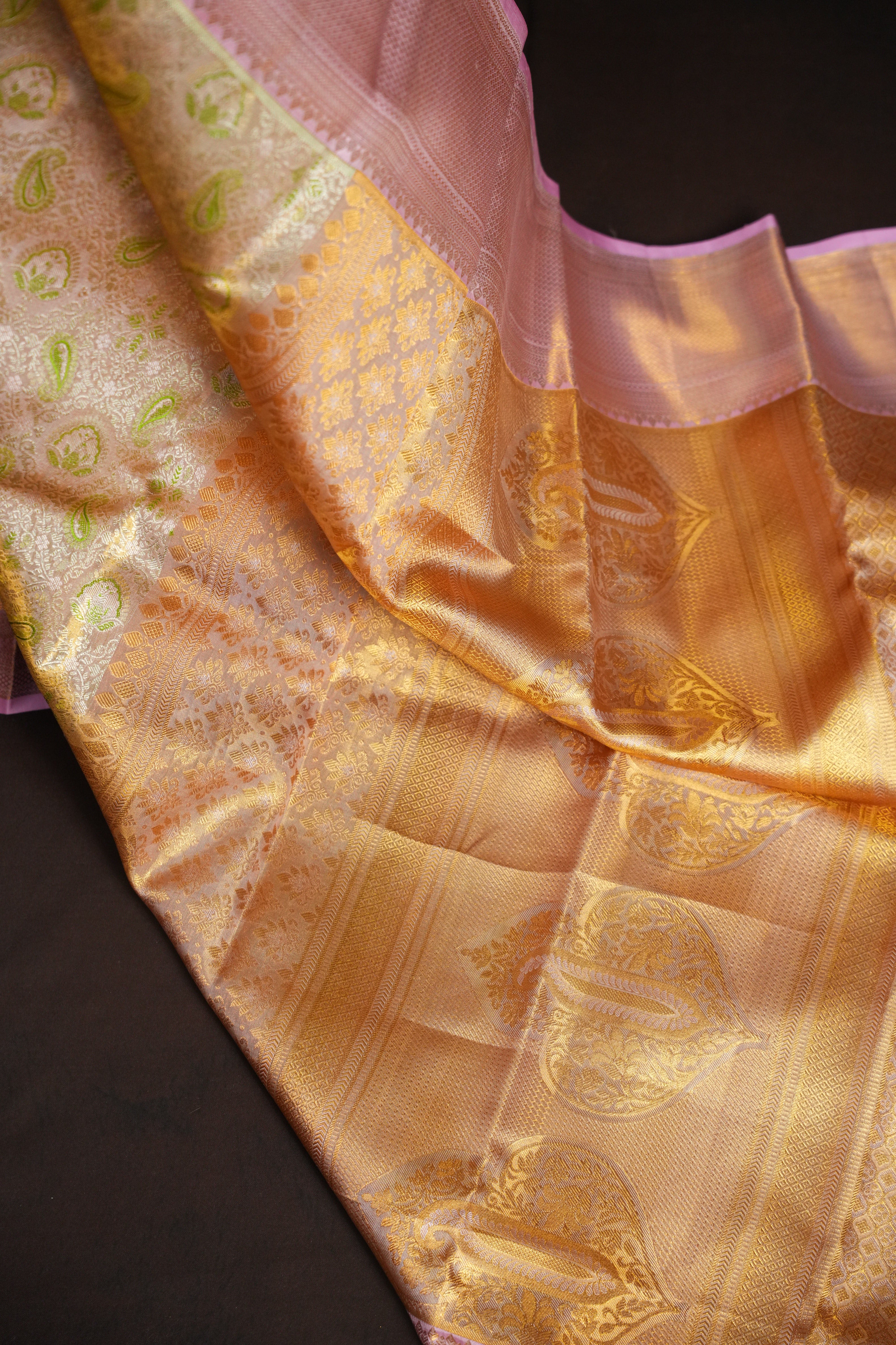 Pastel Pink Kanchi Bridal Saree with Paisley Zari Design