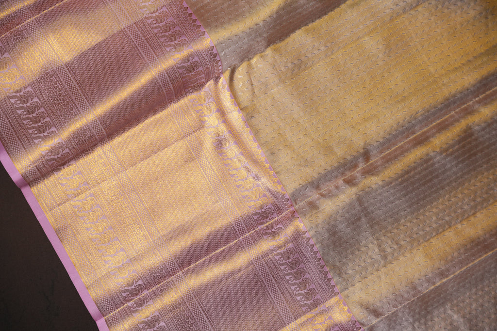 Pastel Pink Kanchi Bridal Saree with Paisley Zari Design