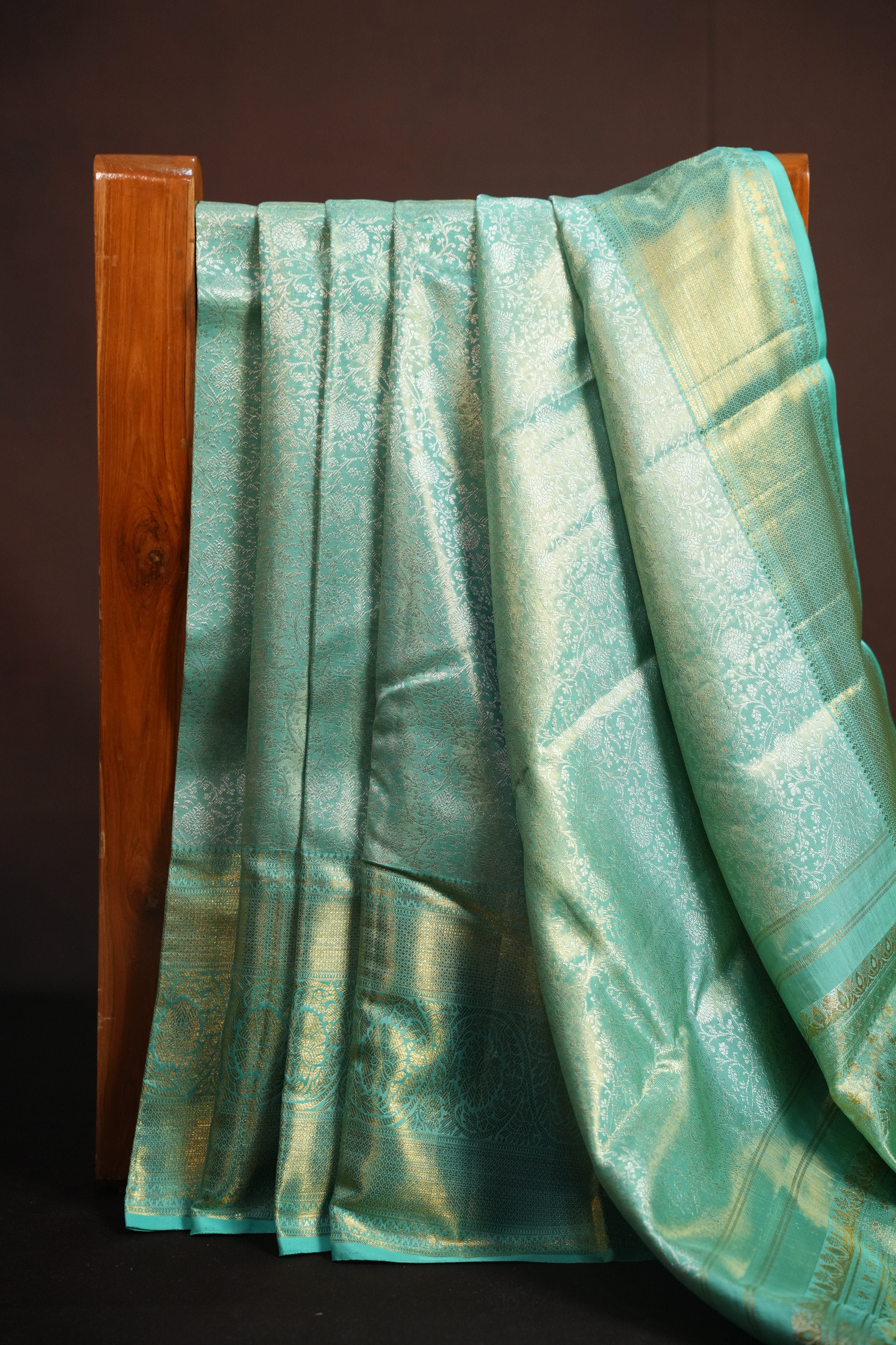 Aqua Blue Kanchi Bridal Saree with Rich Zari Weaving