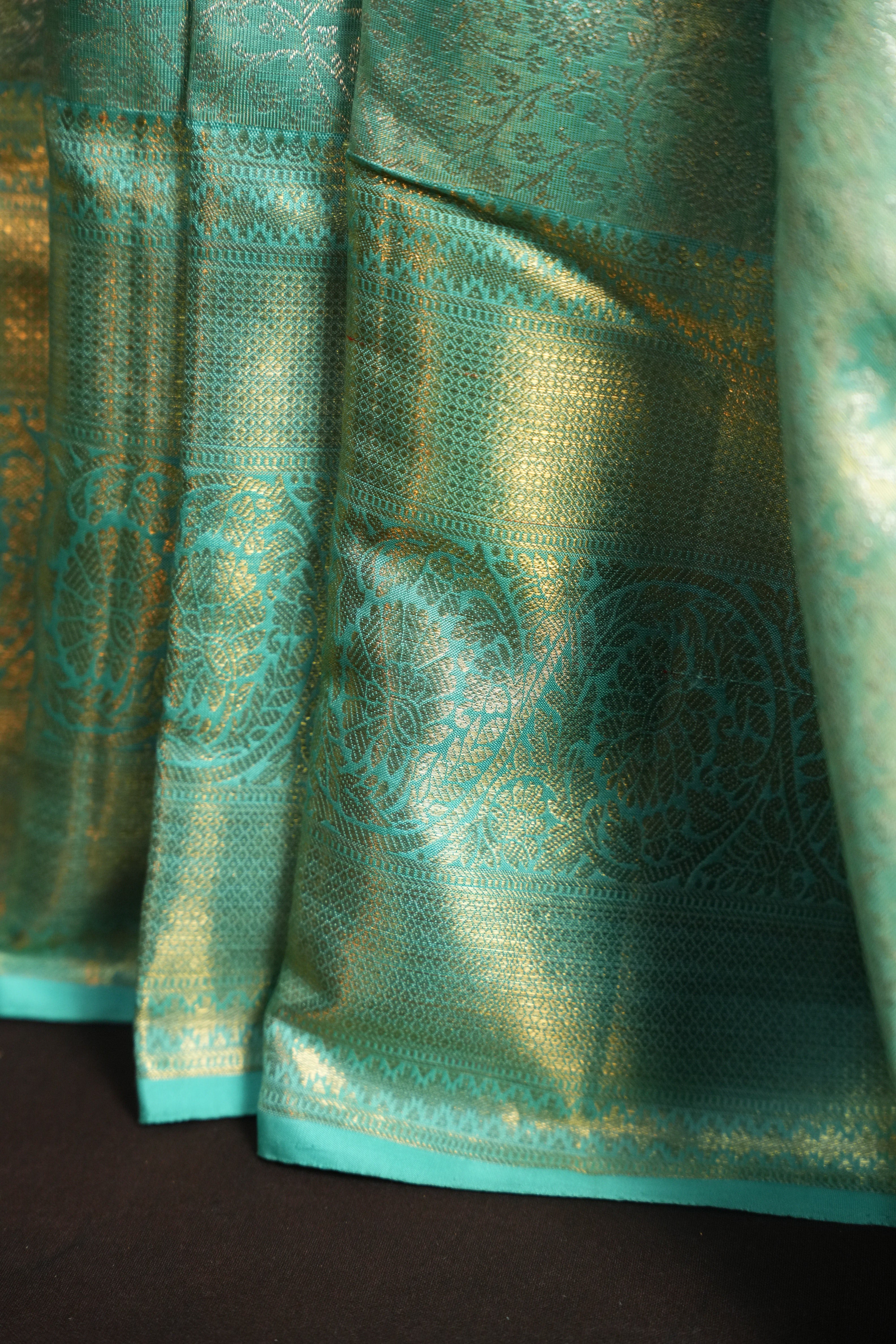 Aqua Blue Kanchi Bridal Saree with Rich Zari Weaving