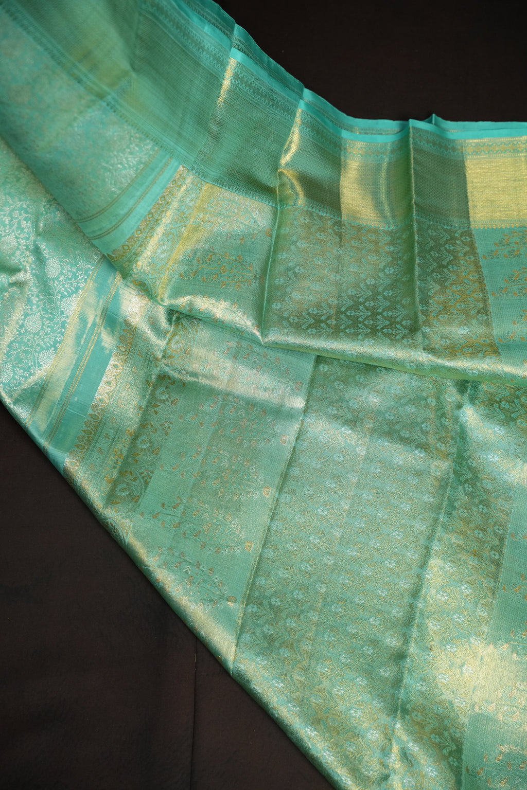 Aqua Blue Kanchi Bridal Saree with Rich Zari Weaving