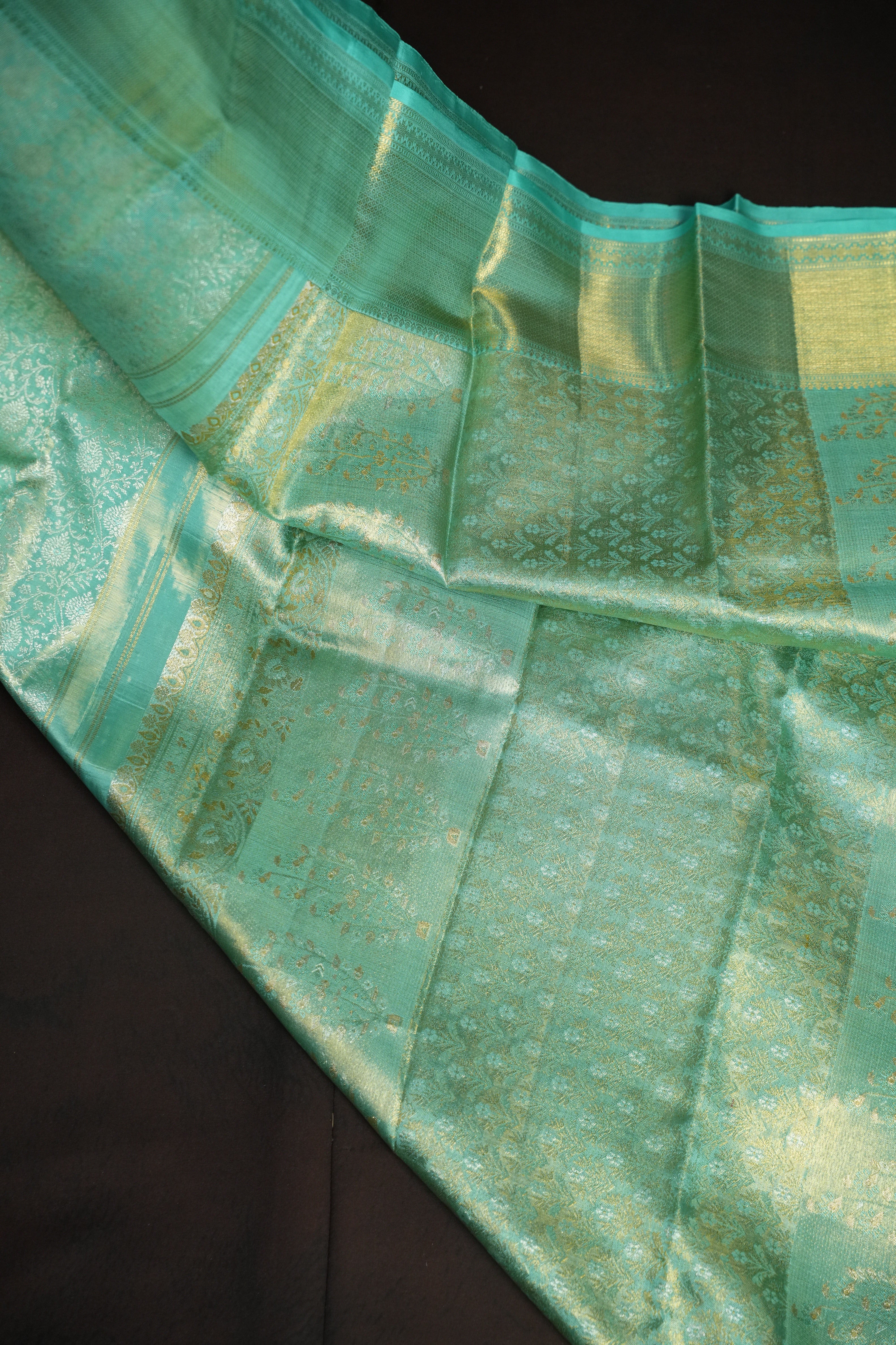 Aqua Blue Kanchi Bridal Saree with Rich Zari Weaving