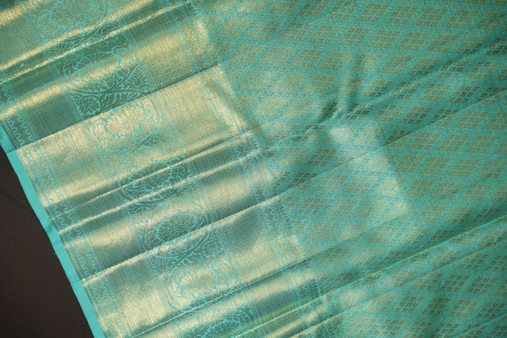 Aqua Blue Kanchi Bridal Saree with Rich Zari Weaving