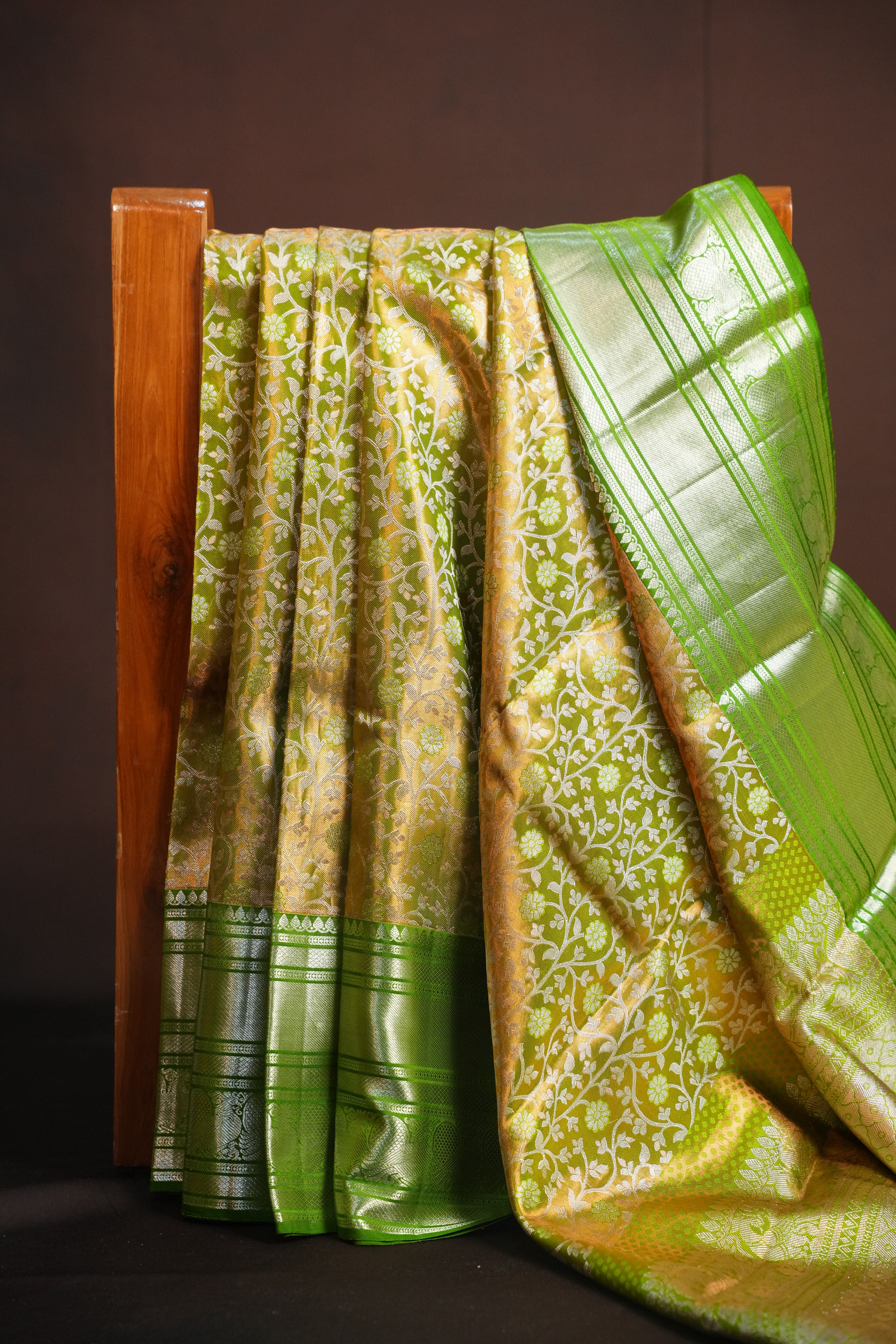 Parrot Green Kanchi Bridal Saree with Rich Zari Weaving