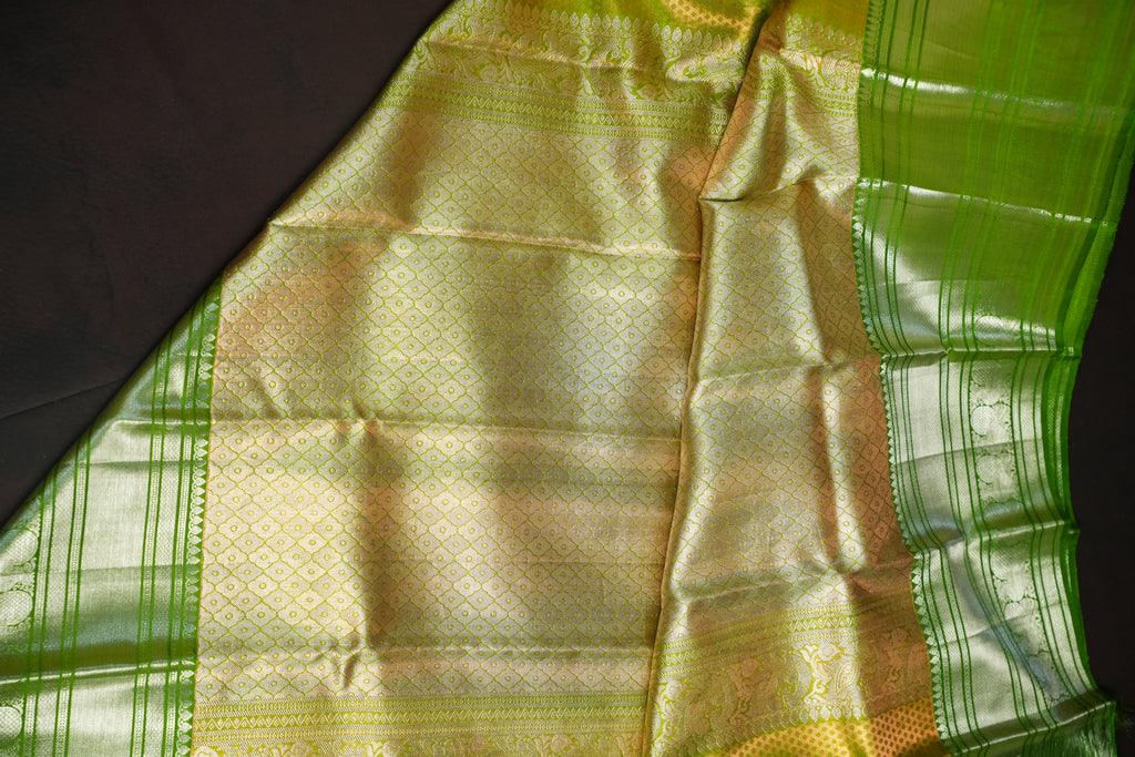 Parrot Green Kanchi Bridal Saree with Rich Zari Weaving