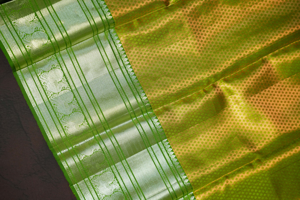 Parrot Green Kanchi Bridal Saree with Rich Zari Weaving