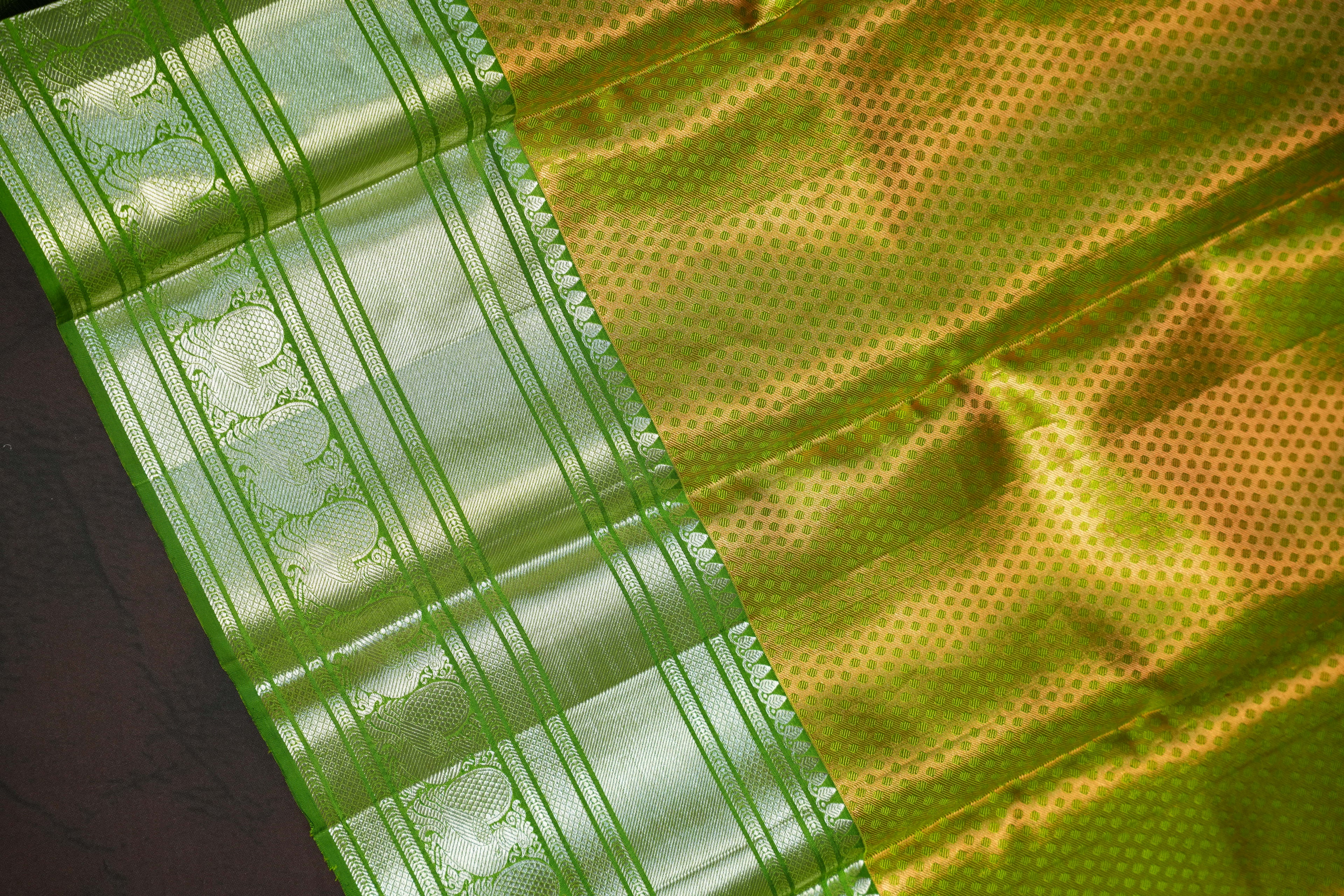 Parrot Green Kanchi Bridal Saree with Rich Zari Weaving