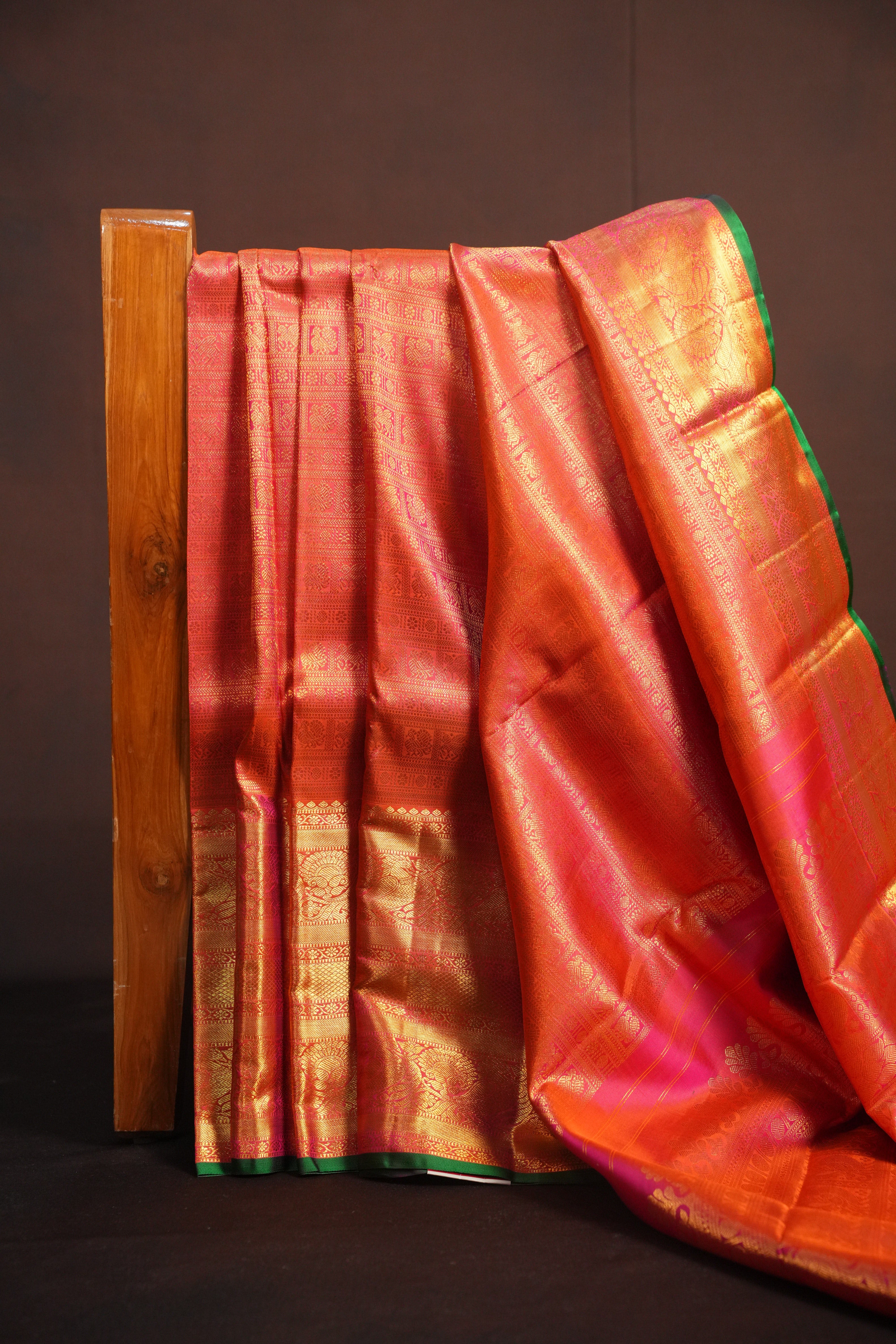 Orange Kanchi Bridal Saree with Rich Gold Zari Weaving