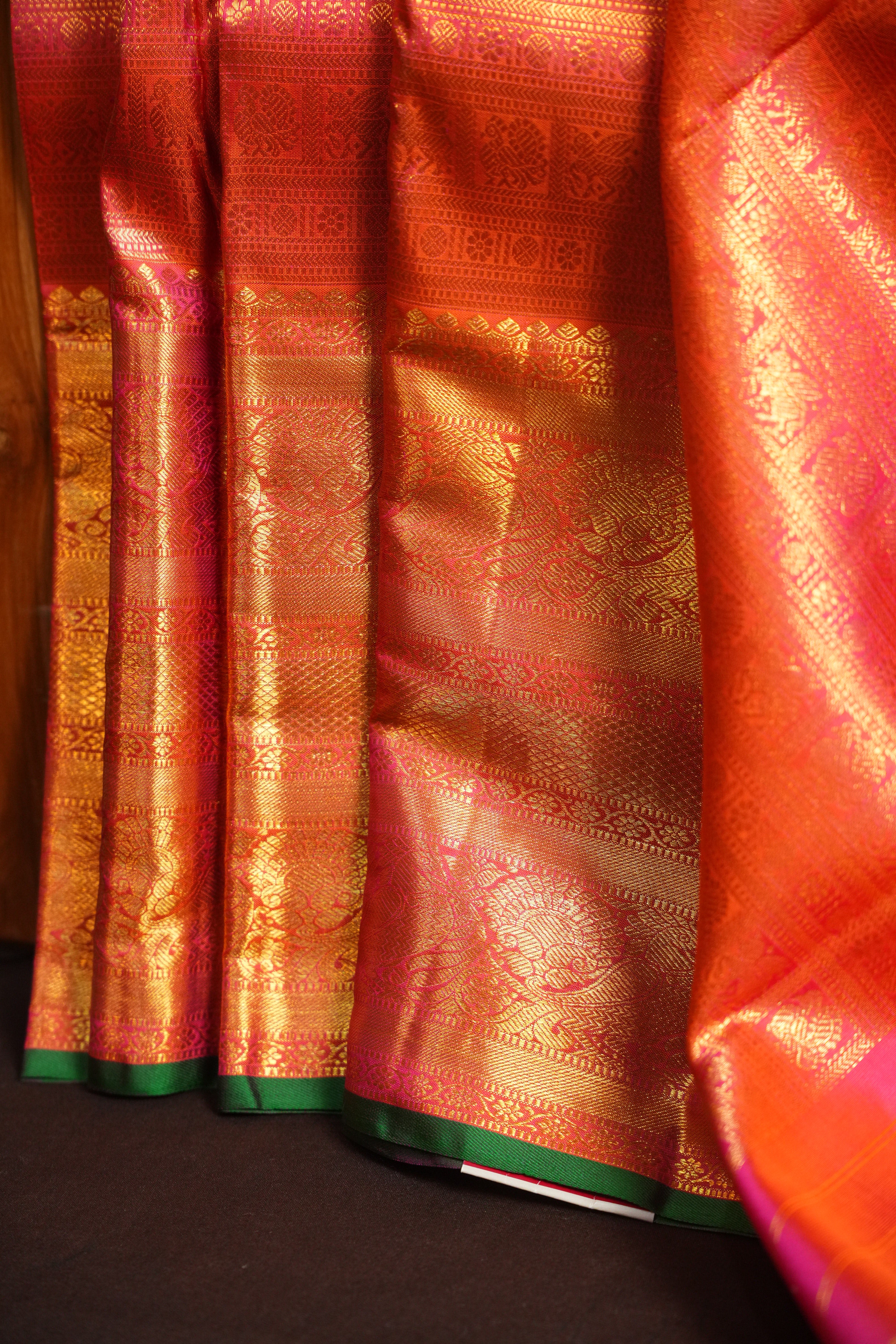 Orange Kanchi Bridal Saree with Rich Gold Zari Weaving