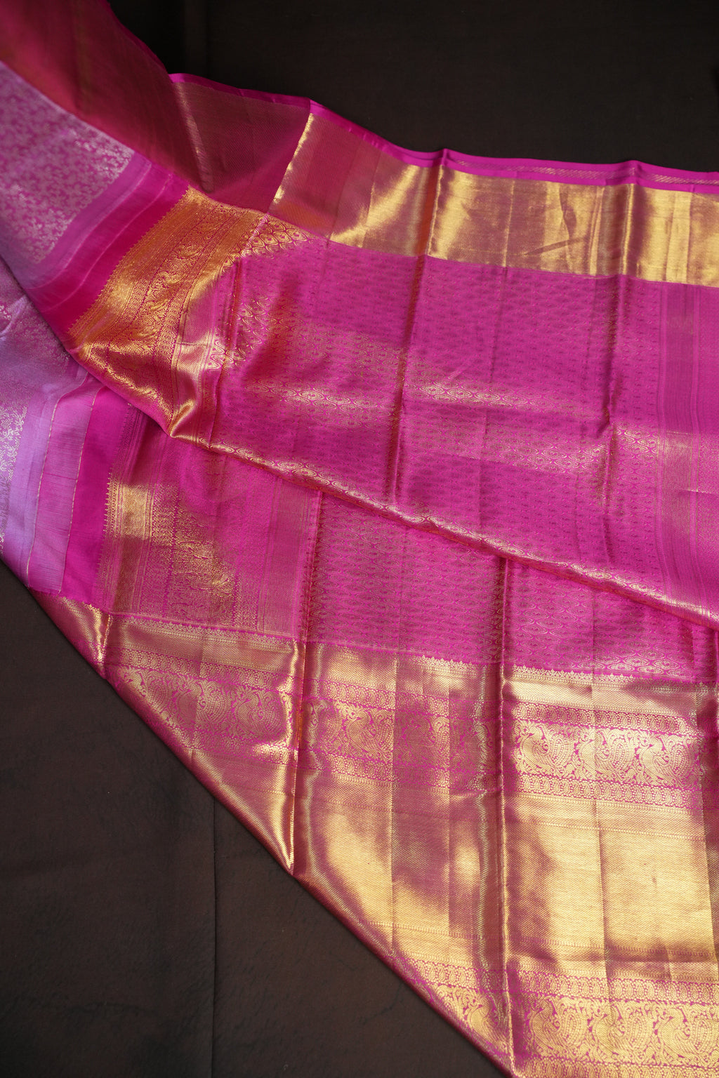 Pink Kanchi Bridal Saree with Rich Gold Zari Weaving
