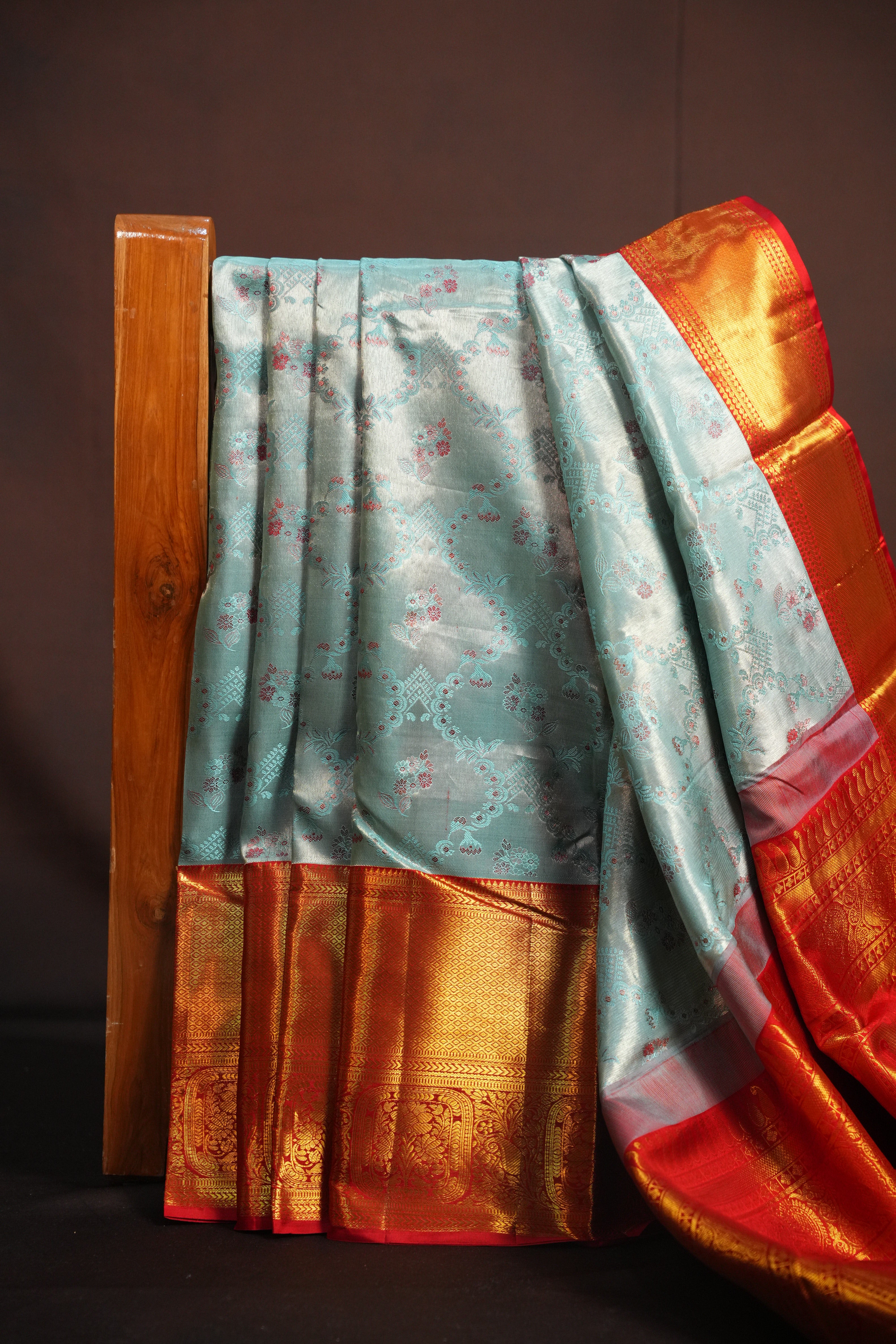 Ice Blue Kanchi Bridal Saree with Rich Gold Zari